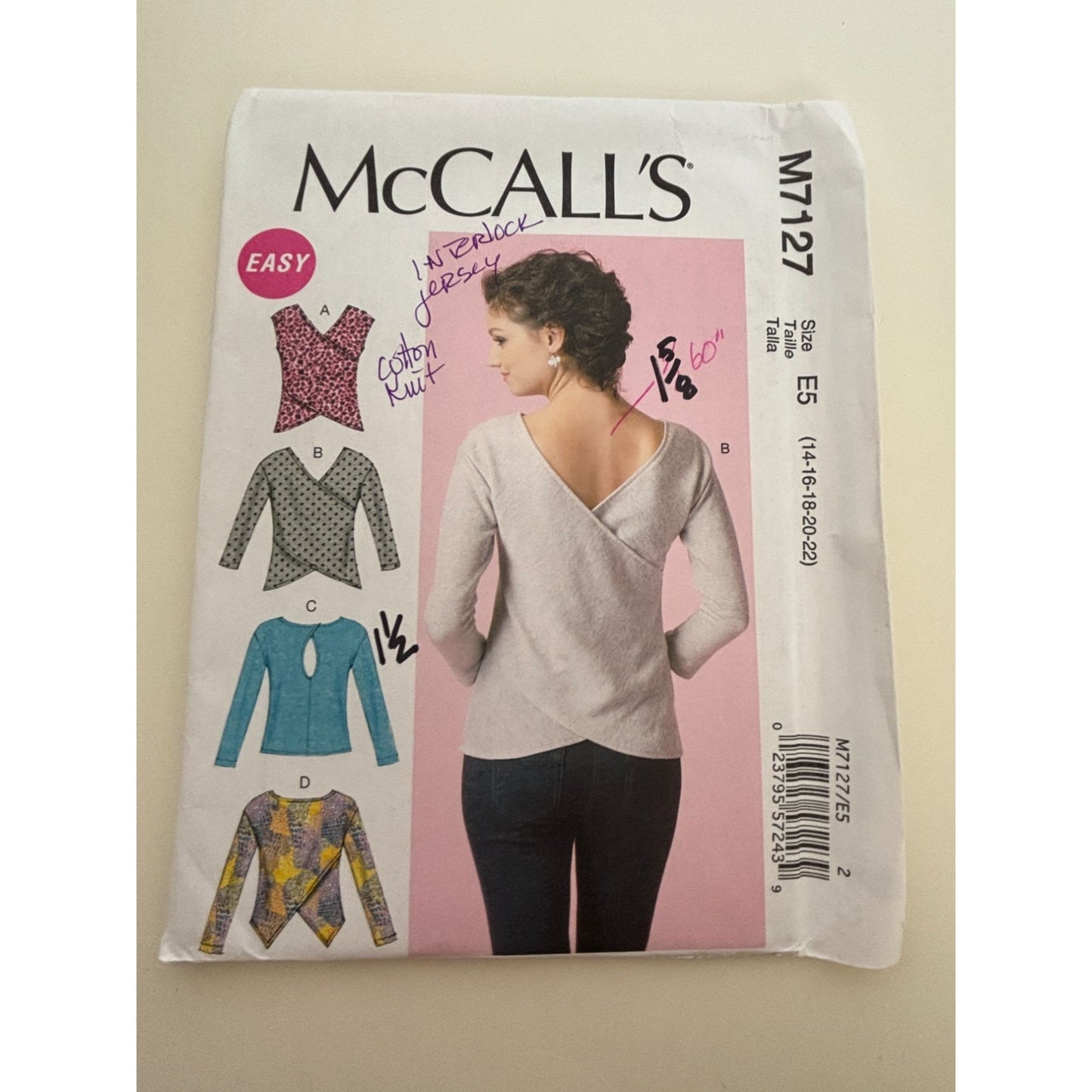 McCalls Sewing Pattern M7127 Tops Shirts Wrap Style 14-22 Uncut Easy Sleeveless