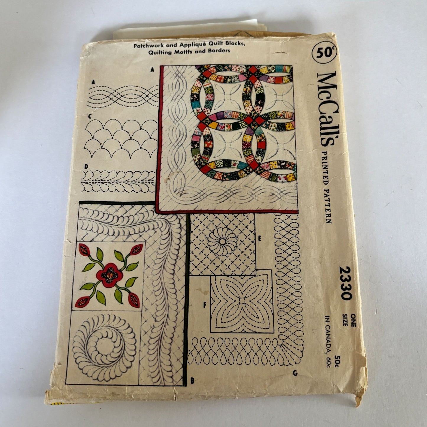 McCalls 2330 Quilt Blocks Pattern Patchwork Applique Motifs Borders 50s 1959 Mid Century Sewing