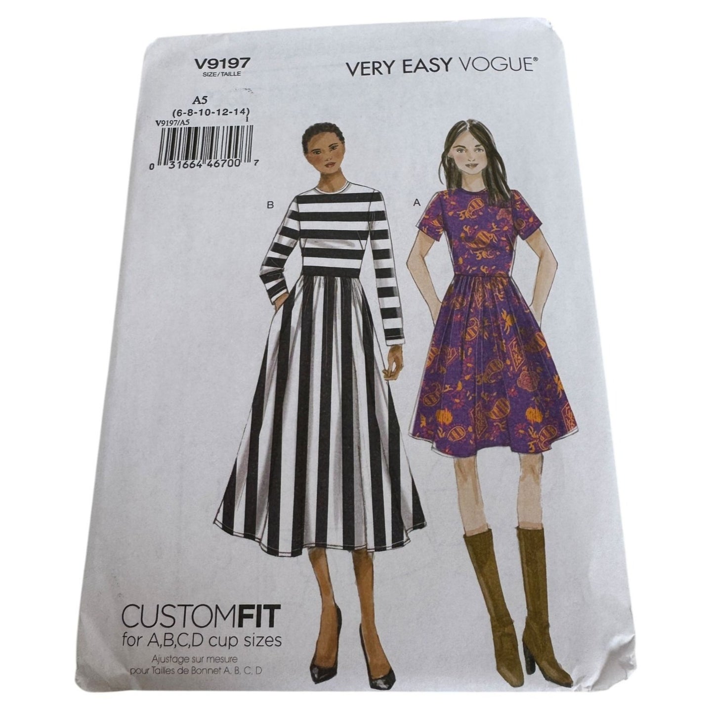 Vogue Sewing Pattern V9197 Misses Dress Pockets Easy Cup size A, B C D 6-14 UC