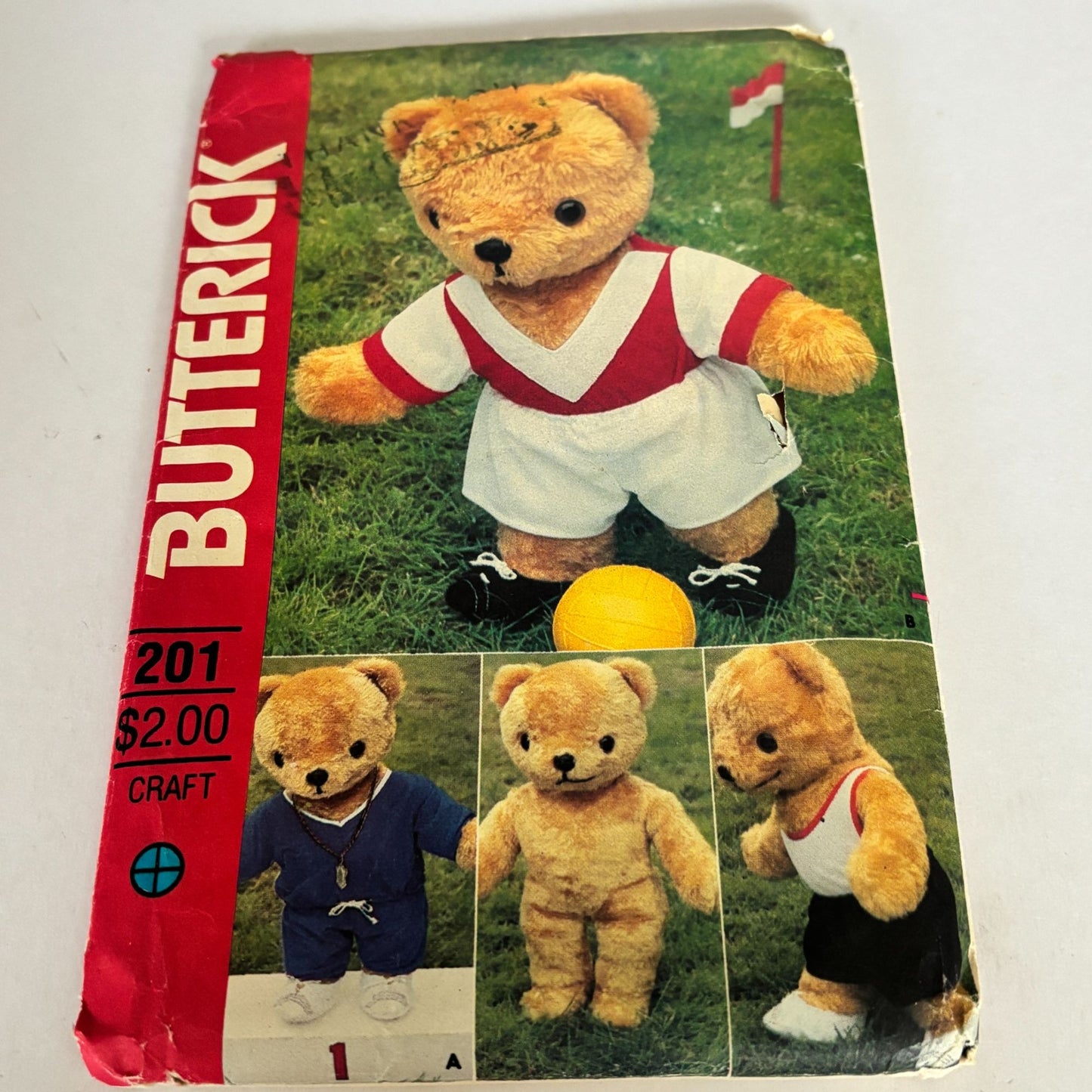 Butterick Sewing Pattern 201 Teddy Bear Stuffed Animal Plush Toy Vintage 1980s Uncut