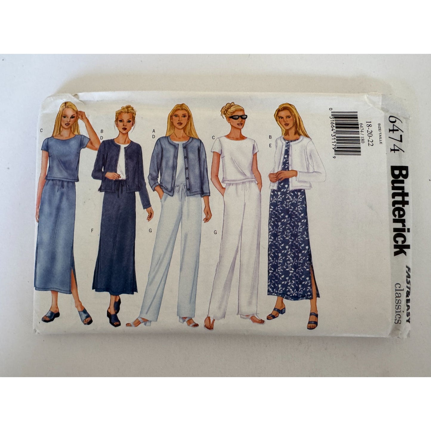 Y2K Minimalist Sewing Pattern Butterick 6474 Capsule Wardrobe Jacket Dress Skirt Pants Size 18-22 Uncut