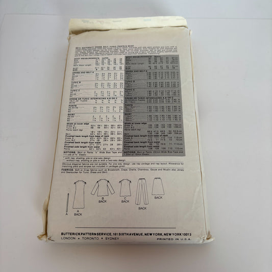 Butterick Sewing Pattern 6513 Maternity Dress Tunic Pants Skirt Vintage 12 CUT