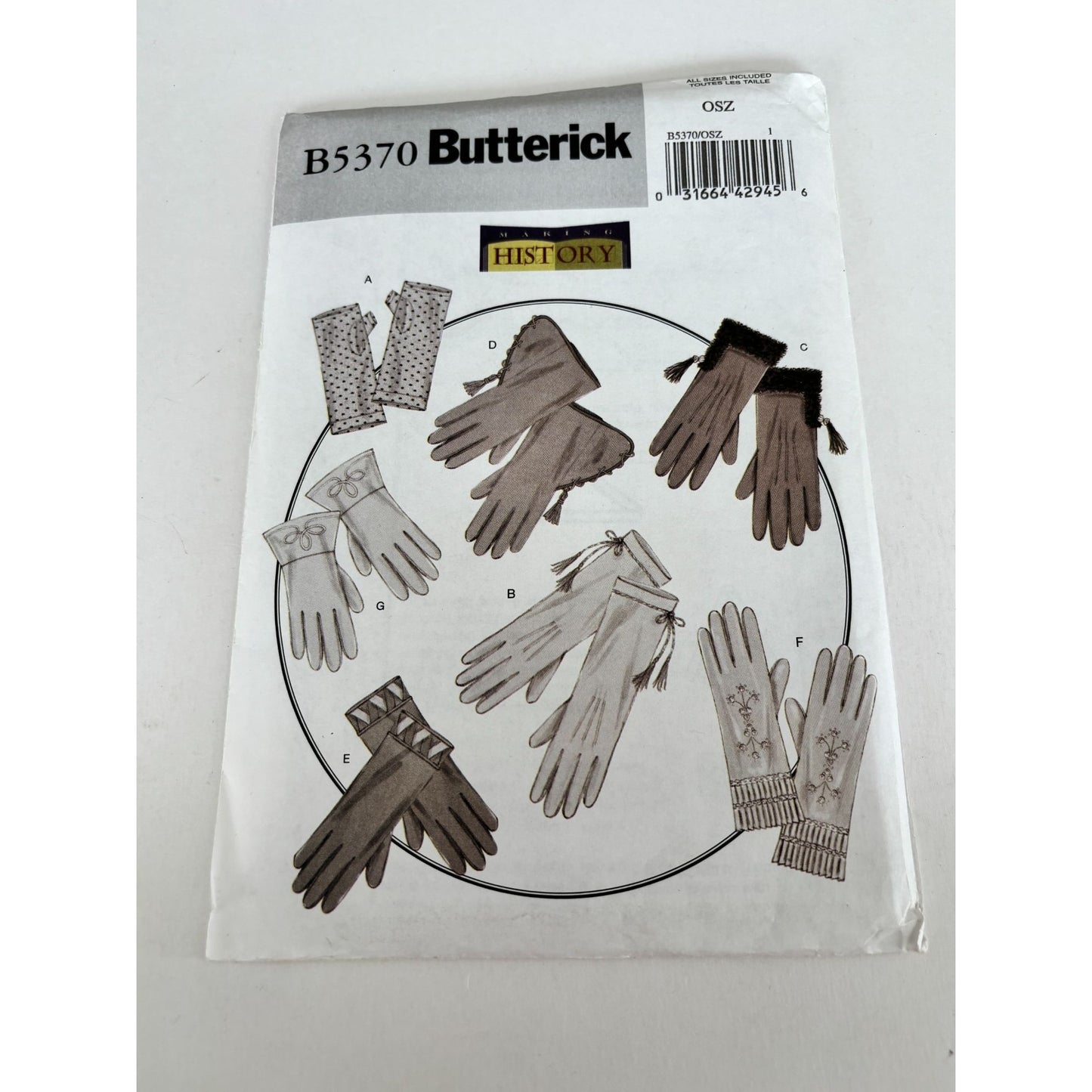 Butterick B5370 Historical Gloves Sewing Pattern Victorian Costume Reenactment
