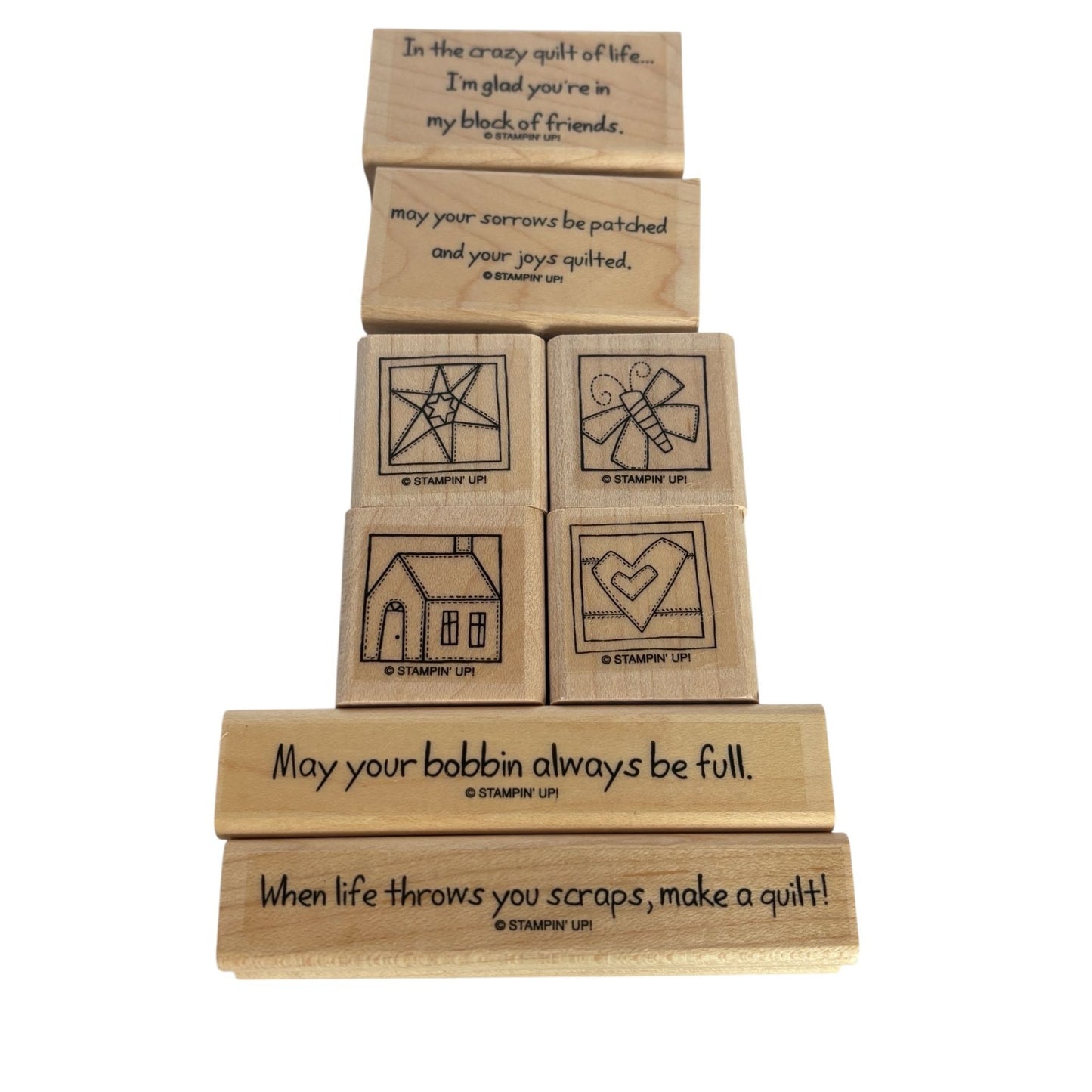 Stampin Up Rubber Stamp Set Quilt Quips Quilting Blocks Sewing Words Pun Funny
