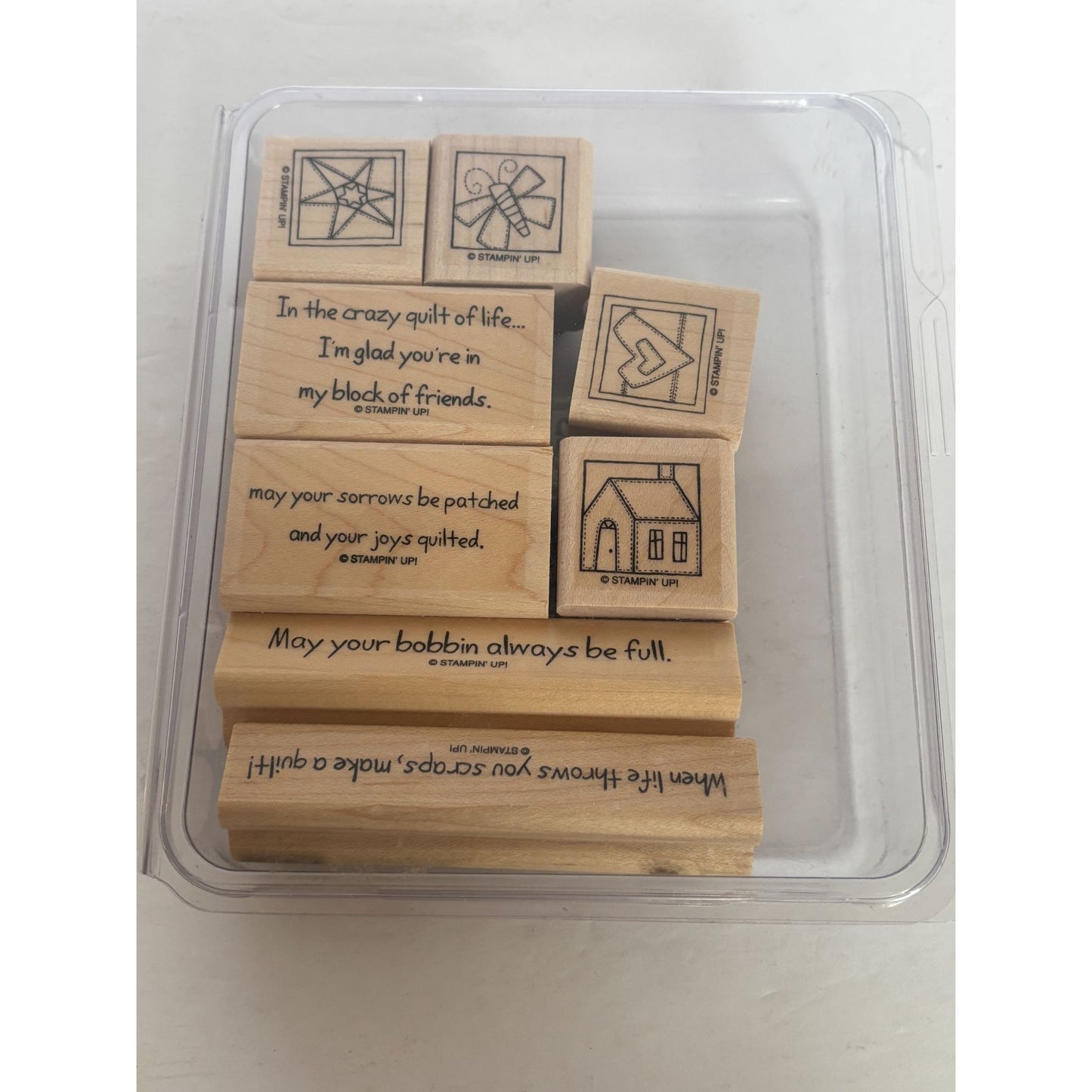Stampin Up Rubber Stamp Set Quilt Quips Quilting Blocks Sewing Words Pun Funny