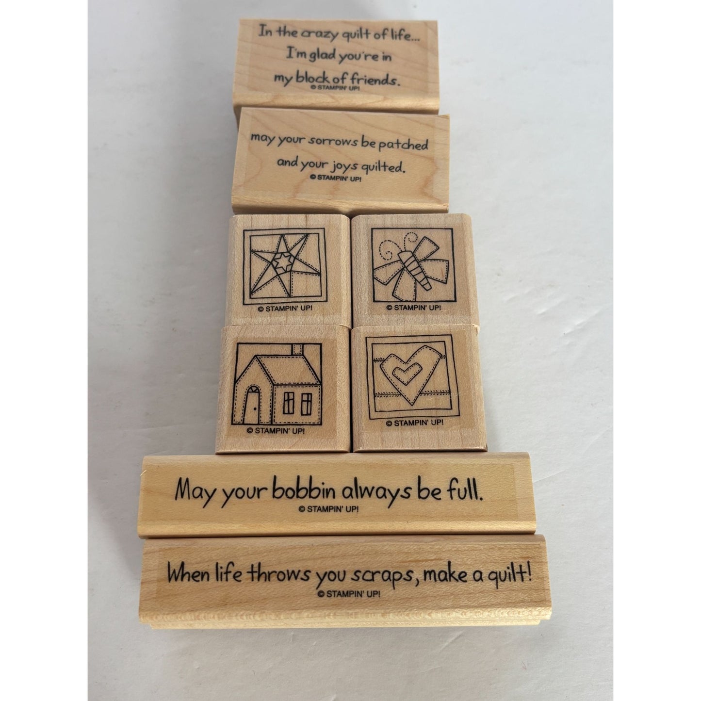 Stampin Up Rubber Stamp Set Quilt Quips Quilting Blocks Sewing Words Pun Funny