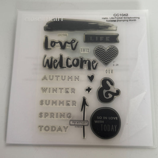 CTMH My Acrylix Acrylic Stamp Set Hello Life Pocket Scrapbooking Seasons CC1042