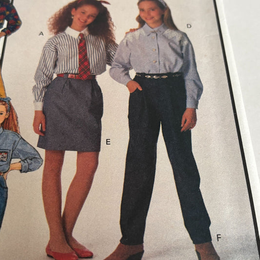 Butterick Sewing Pattern 6426 Girls Outfit 90s Shirt Skirt Pants Preppy School 7-10 Uncut