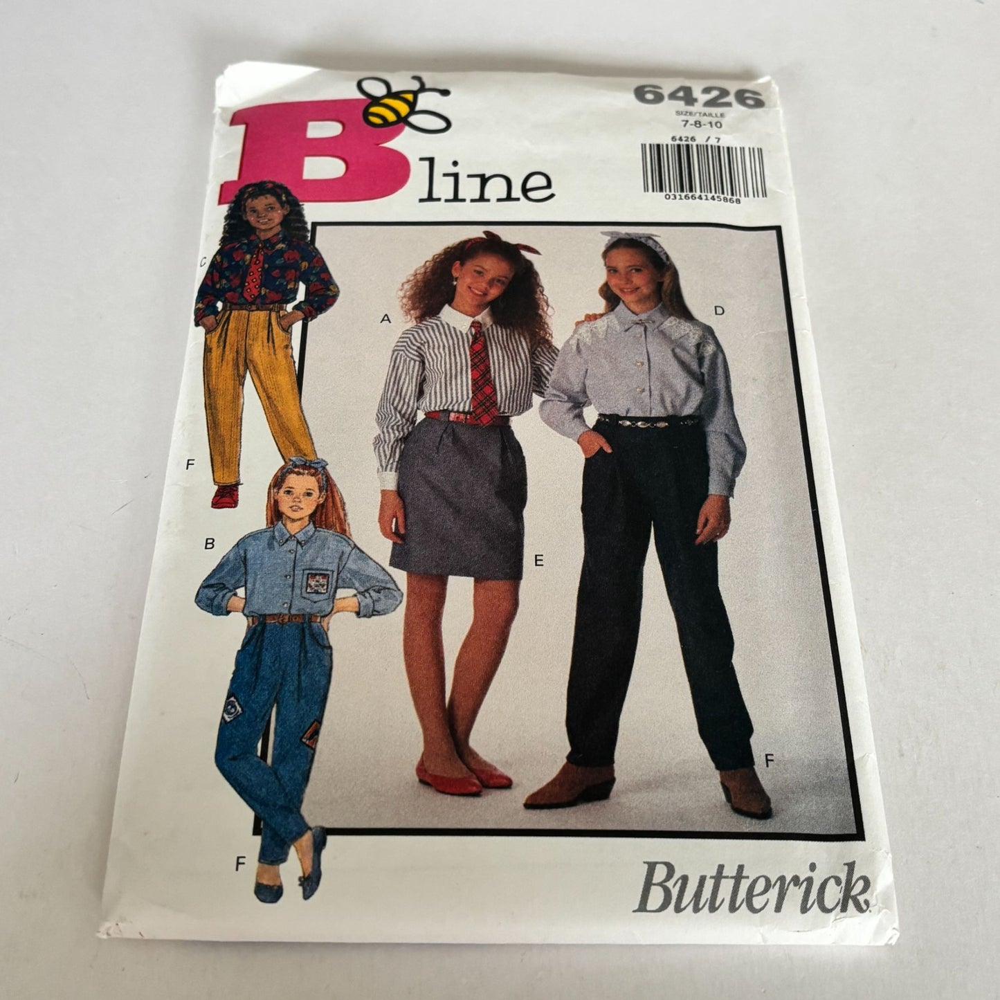 Butterick Sewing Pattern 6426 Girls Outfit 90s Shirt Skirt Pants Preppy School 7-10 Uncut