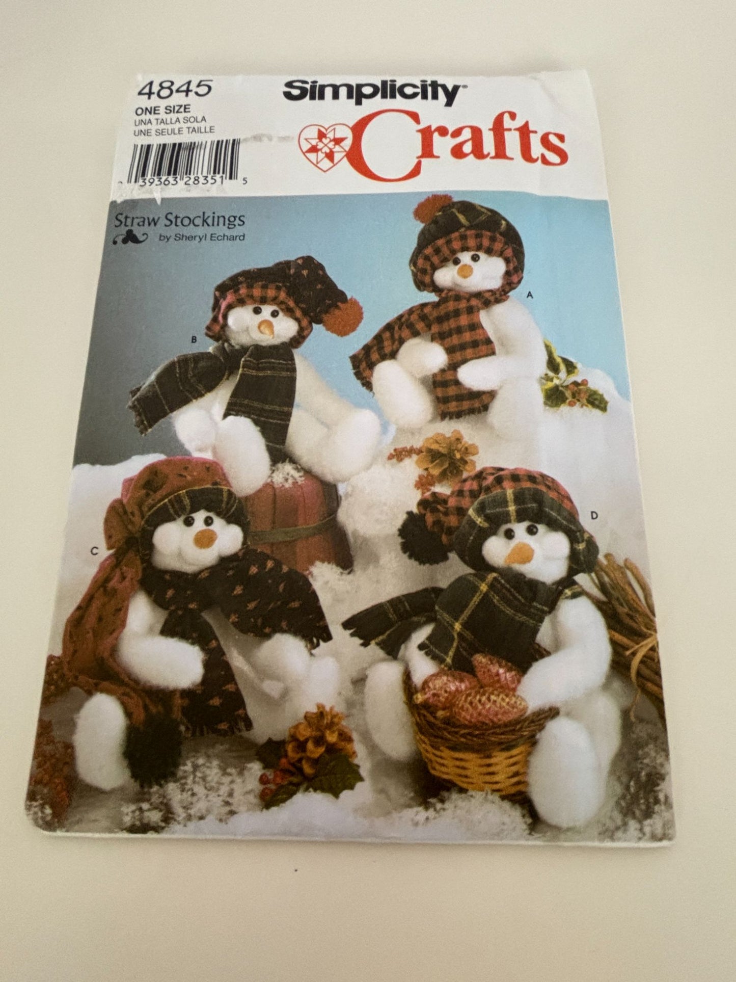 Simplicity Crafts Sewing Pattern 4845 Snowmen Christmas Home Decor Snowman Scarf