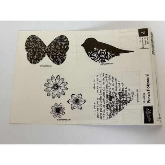 Stampin Up Punch Potpourri Set Wooden Rubber Stamp Bird Butterfly Heart Elegant