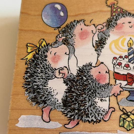 Penny Black Rubber Stamp Hedgehog Cake Dance Birthday Party Family Card Making