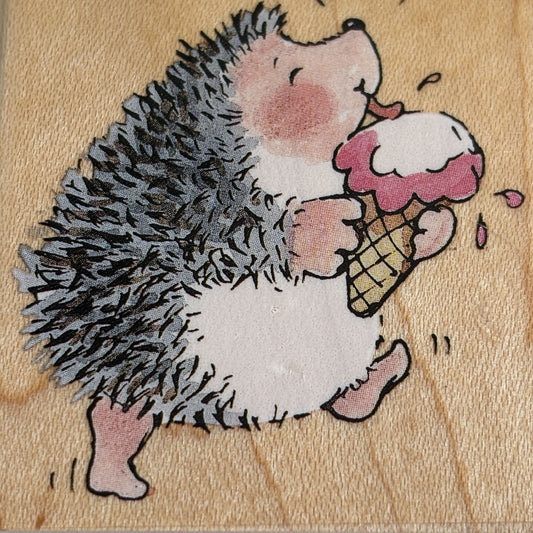 Penny Black Rubber Stamp Hedgy Flavor Hedgehog Ice Cream Cone Food Animal 2354F