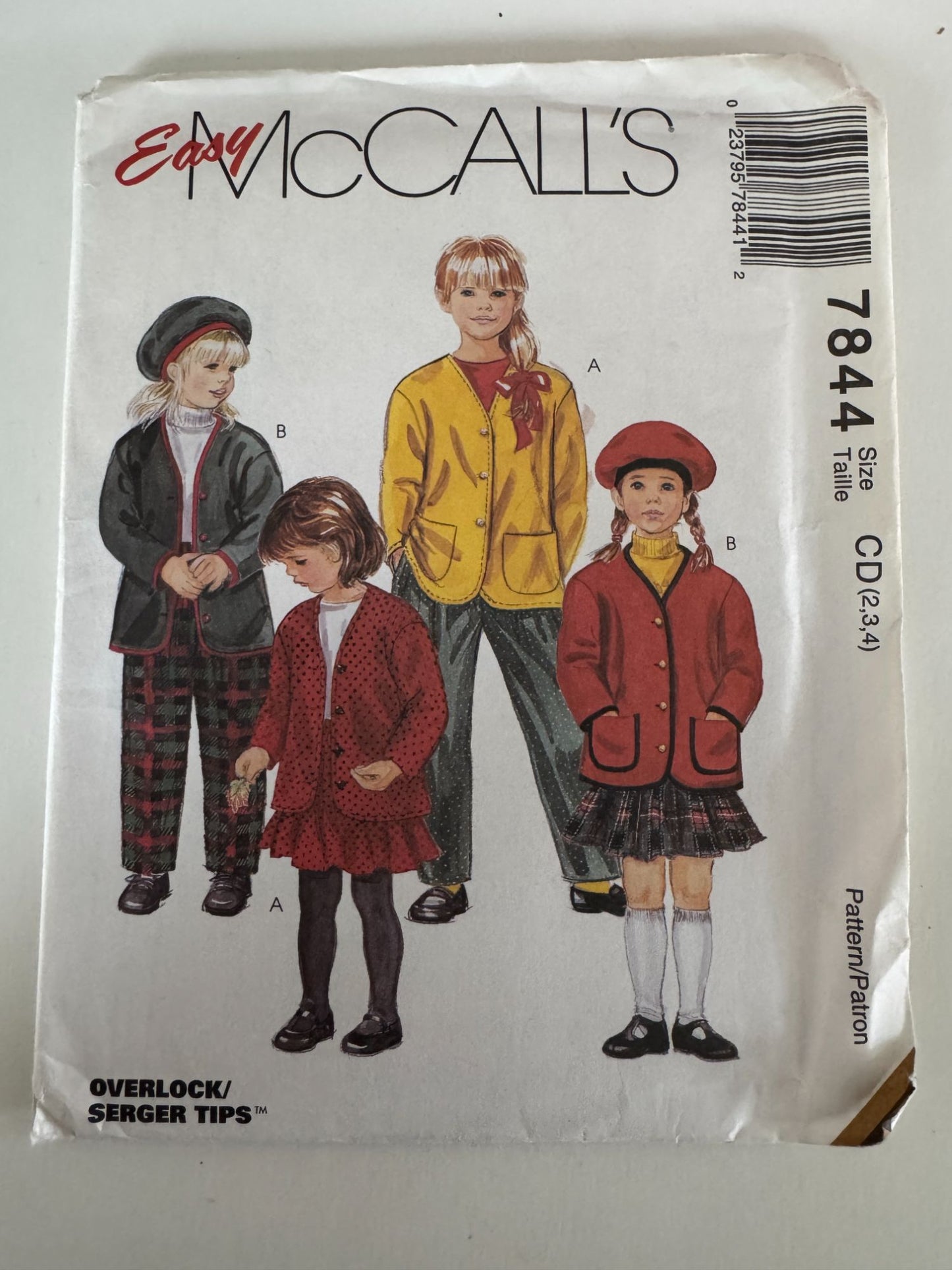 McCalls Sewing Pattern 7844 Kids Cardigan Pants Skirt Beret Hat Easy Girls 2 3 4