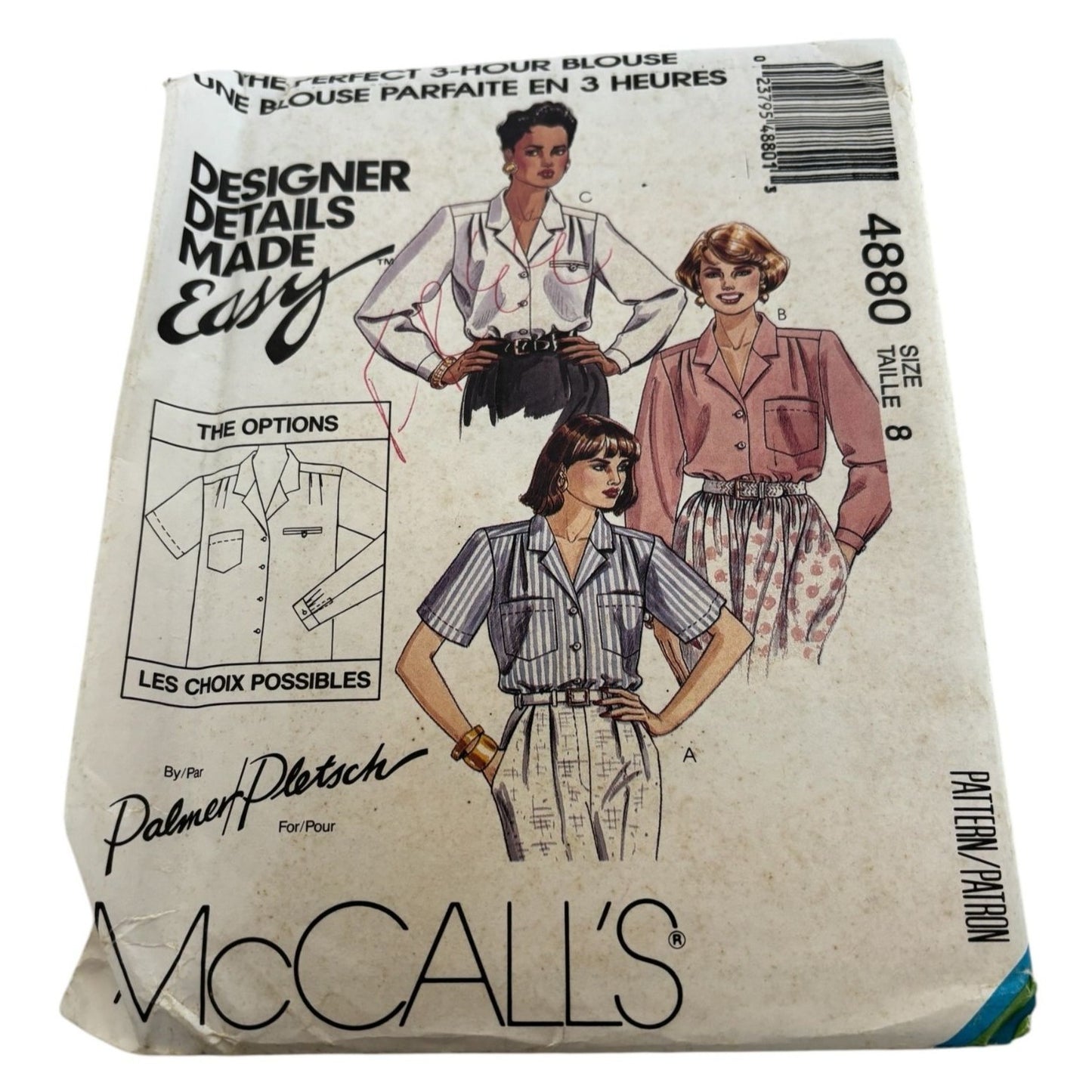 McCalls Sewing Pattern 4880 Perfect 3 Hour Blouse Front Button 1990 Size 8 Uncut