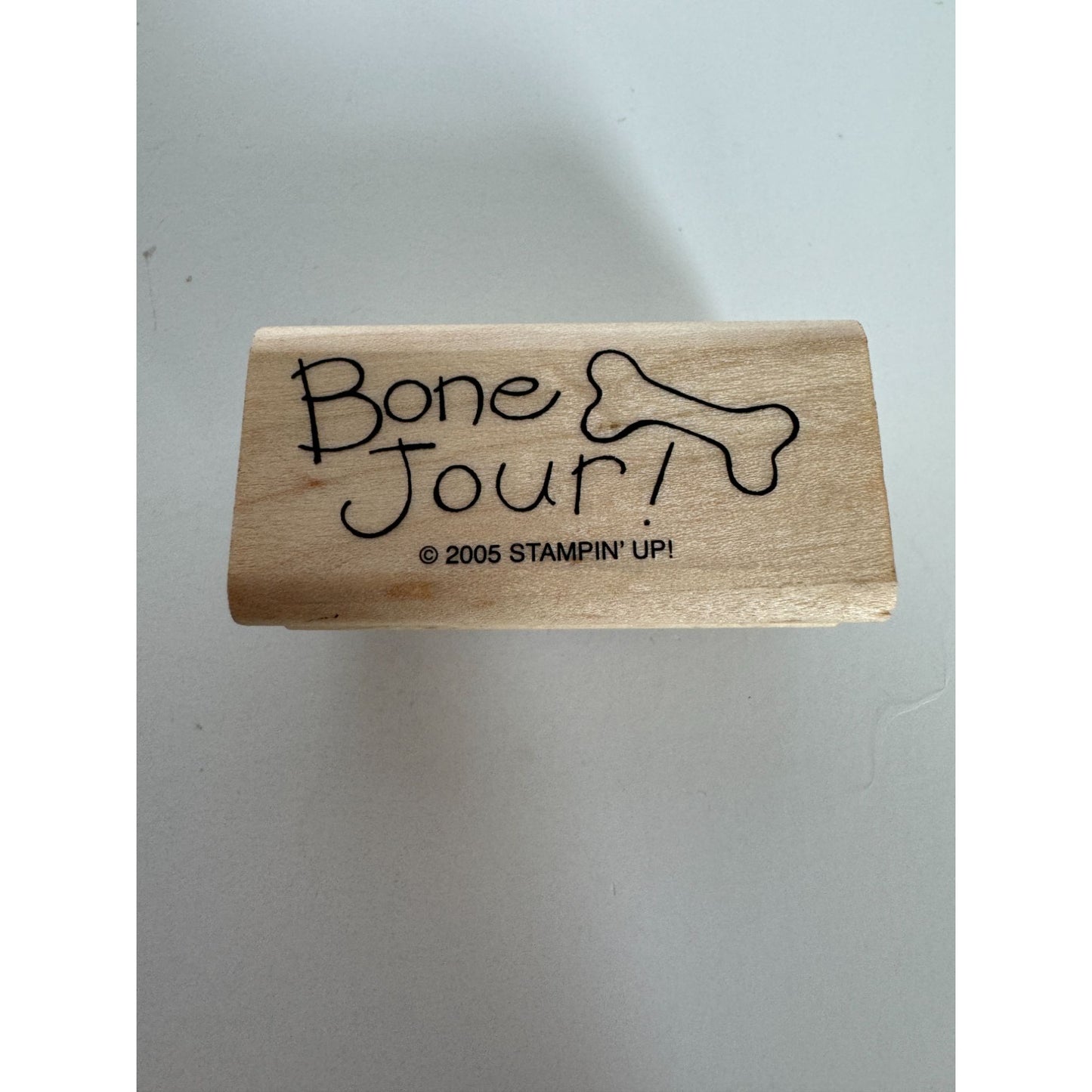 Stampin Up Rubber Stamp Bone Jour Pun Dog Pet Card Making Bonjour Hello French