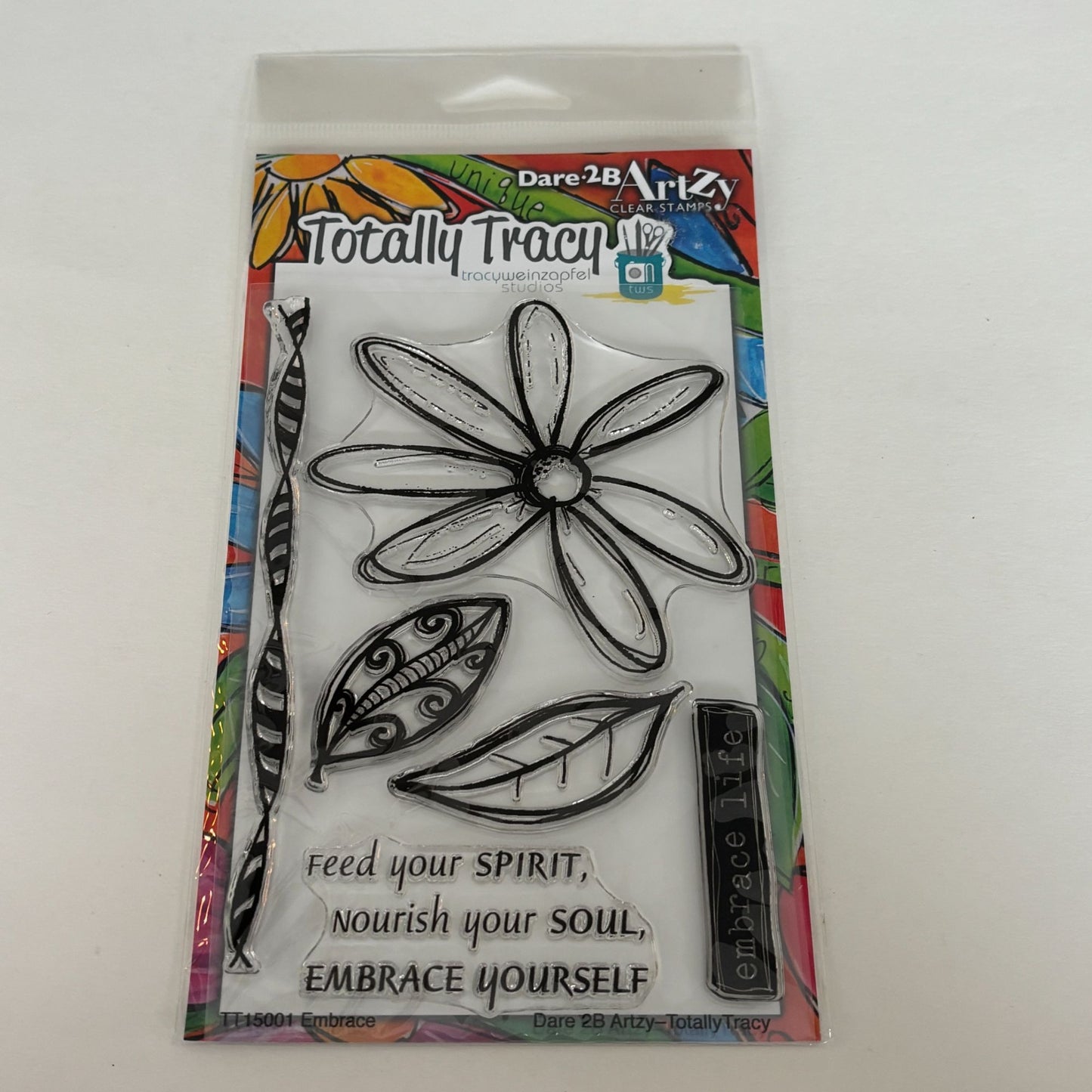 Dare 2B Artzy Clear Stamp Set Embrace Life Flower Leaf Inspirational Quote Words