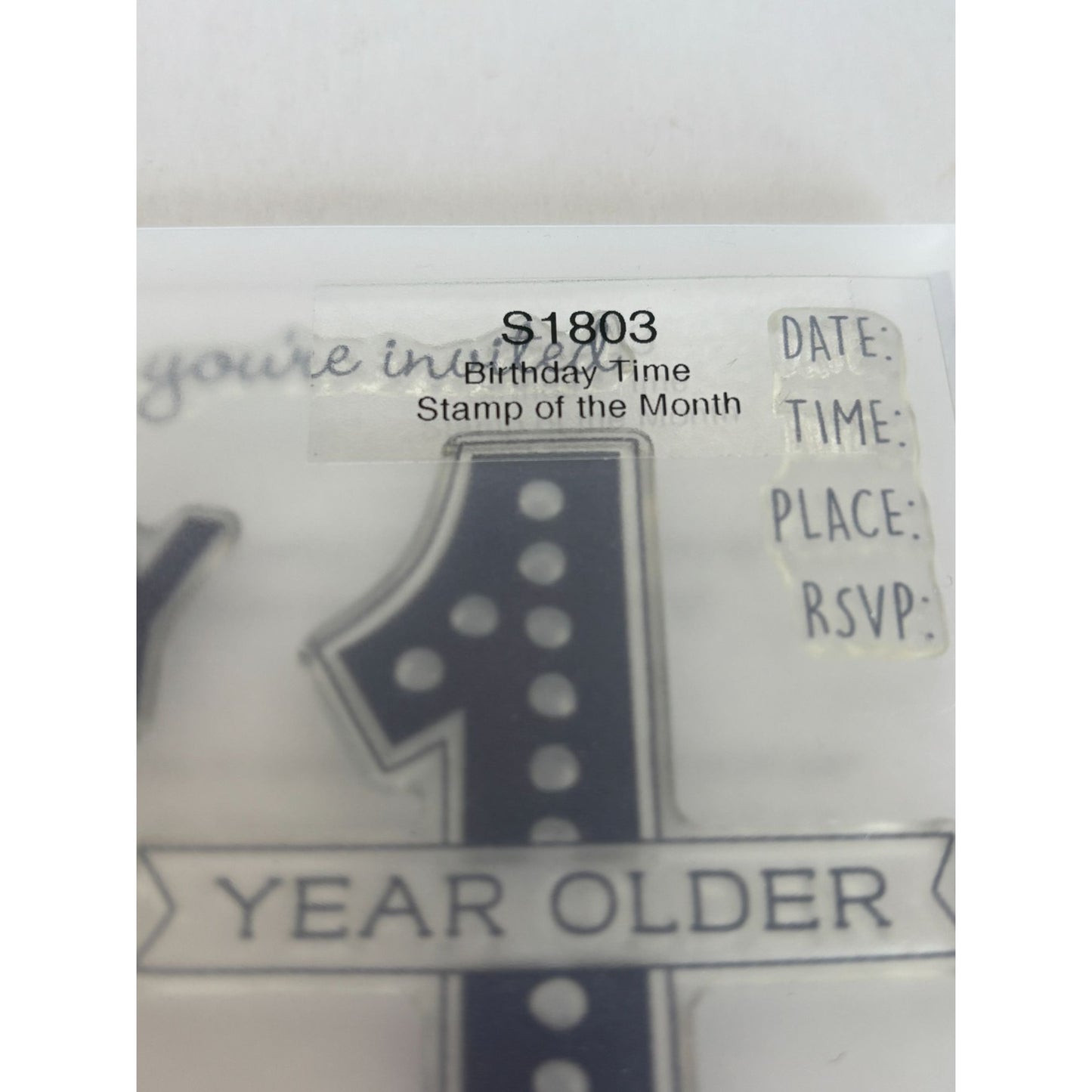 CTMH Acrylic Stamp Set Birthday Time Party Invitation 1 Year Older Words S1803