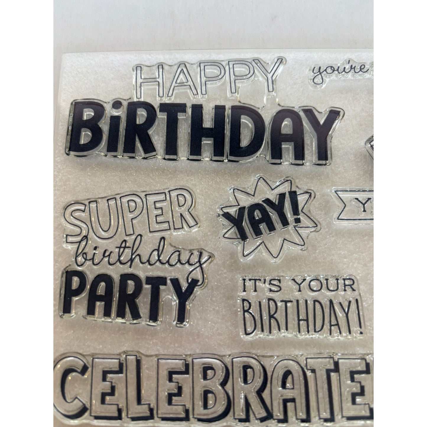 CTMH Acrylic Stamp Set Birthday Time Party Invitation 1 Year Older Words S1803