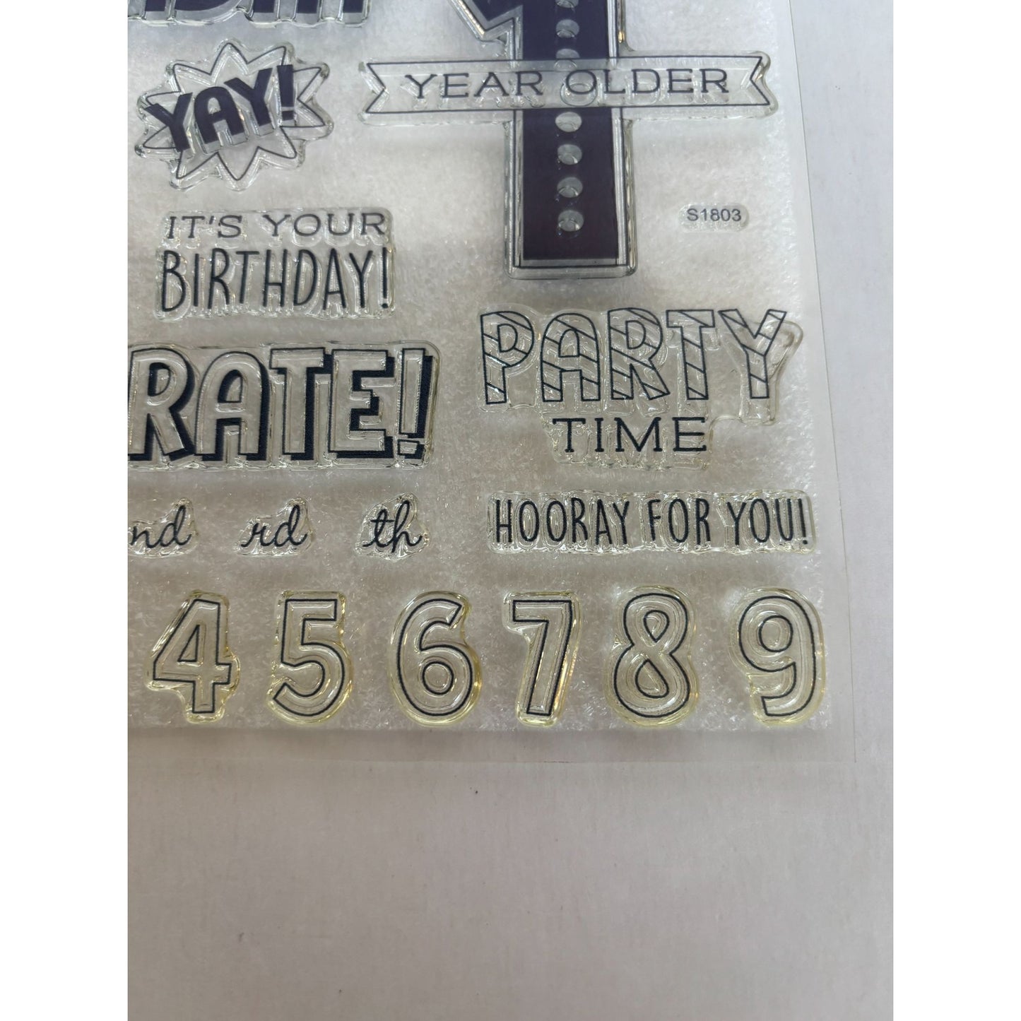 CTMH Acrylic Stamp Set Birthday Time Party Invitation 1 Year Older Words S1803
