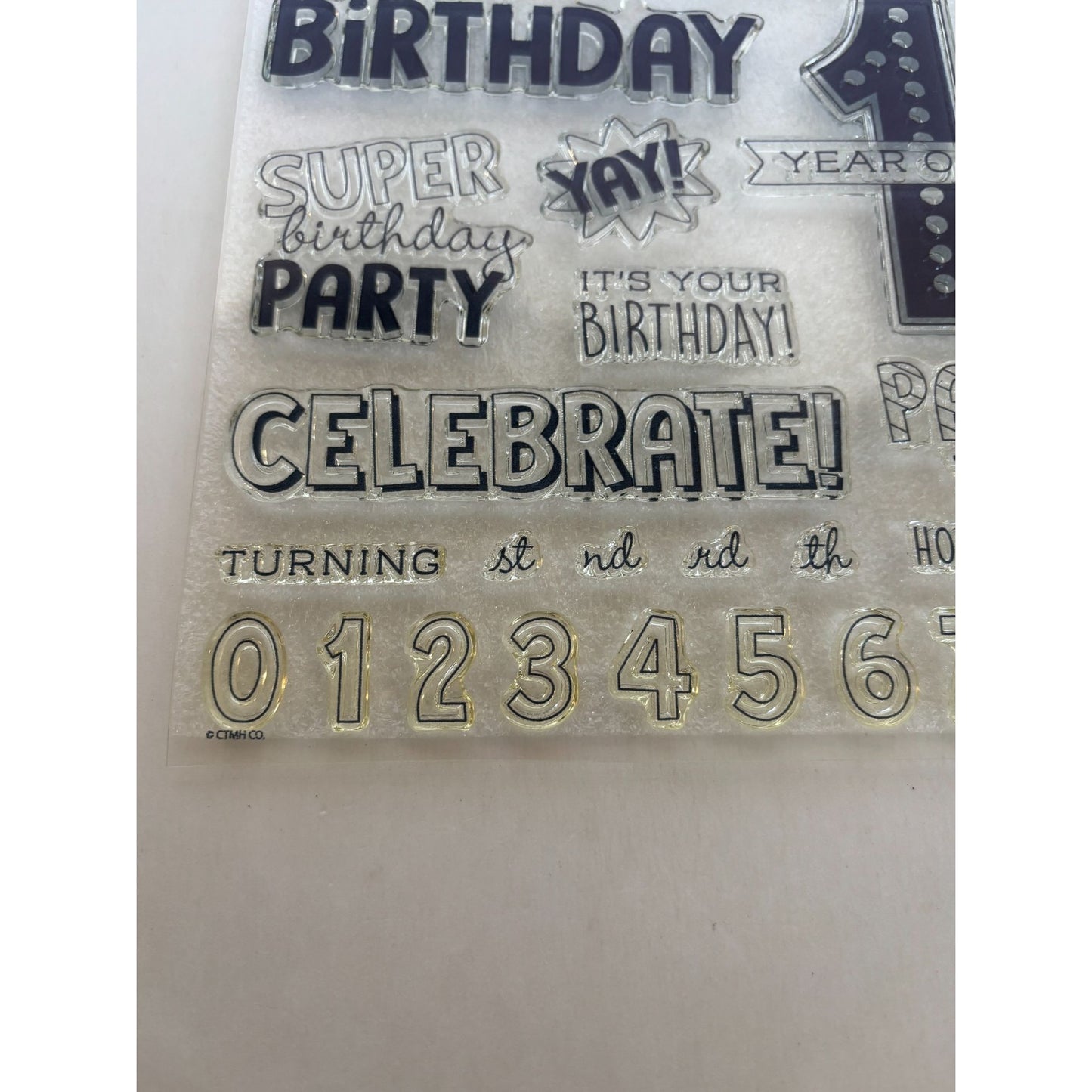 CTMH Acrylic Stamp Set Birthday Time Party Invitation 1 Year Older Words S1803