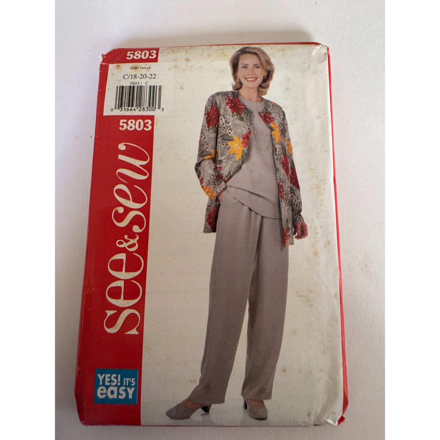 Vintage 90s Minimalist Jacket Pants Sewing Pattern Butterick 5803 Loose Fit Set 18-22 Uncut