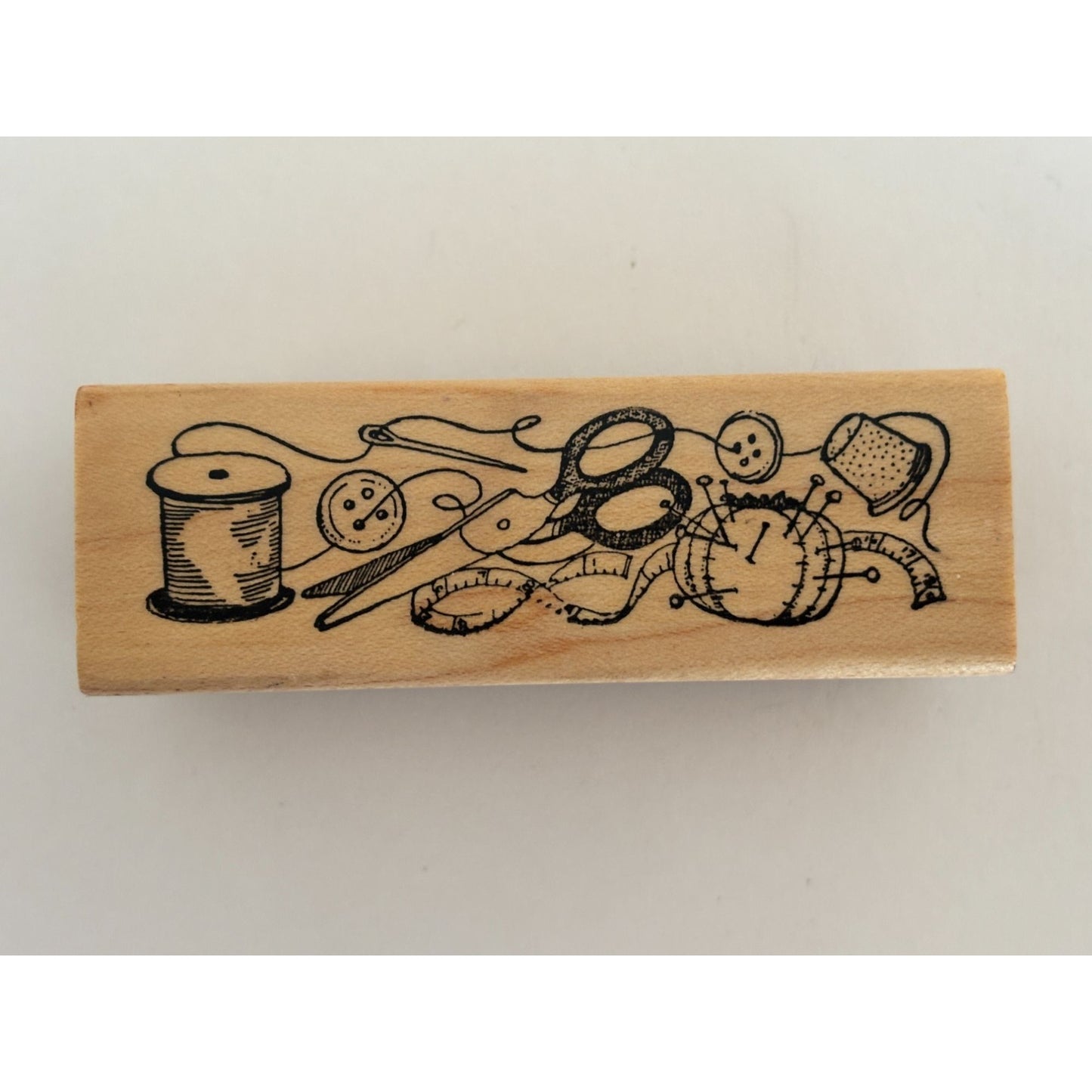 Delafield Rubber Stamp Sewing Notions Border Spool Scissors Pin Cushion Crafter