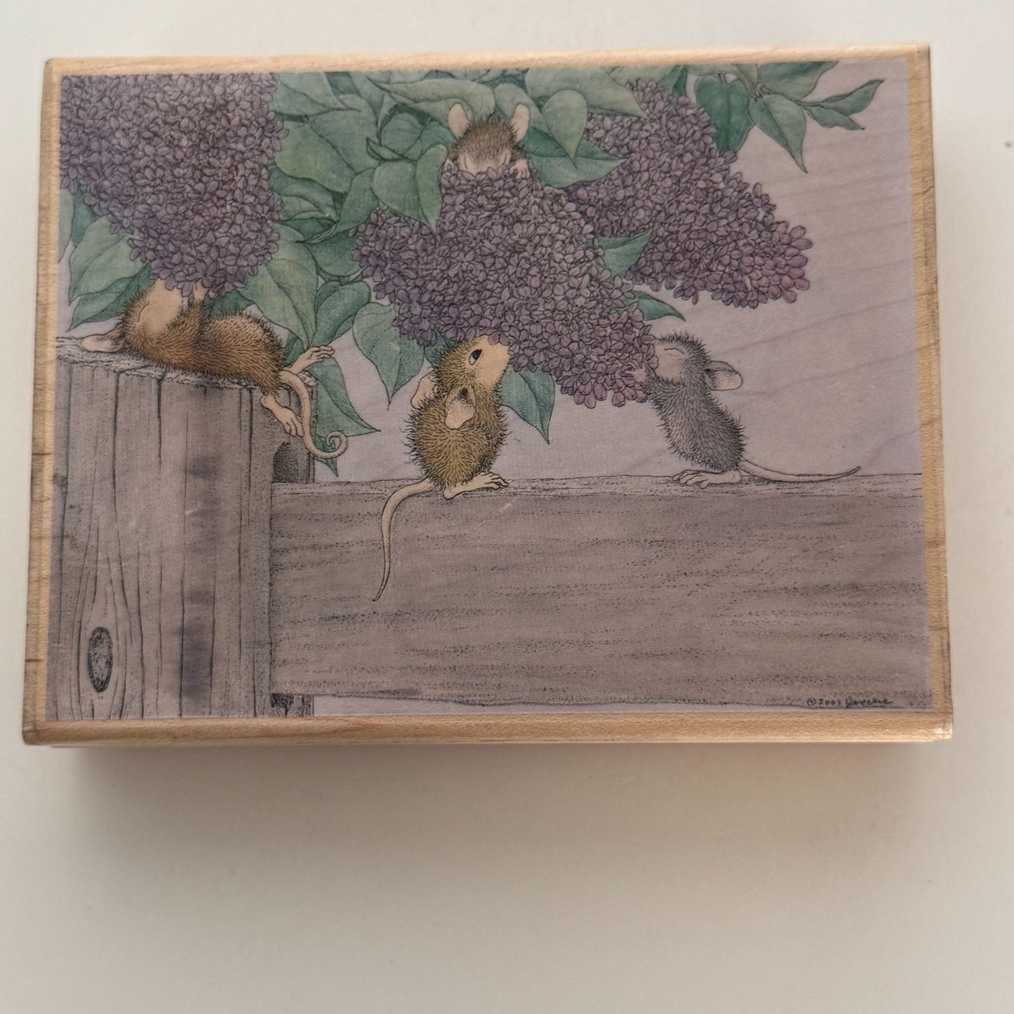House Mouse Rubber Stamp Aromatherapy Lilacs Flowers Mice Fence Stampabilities
