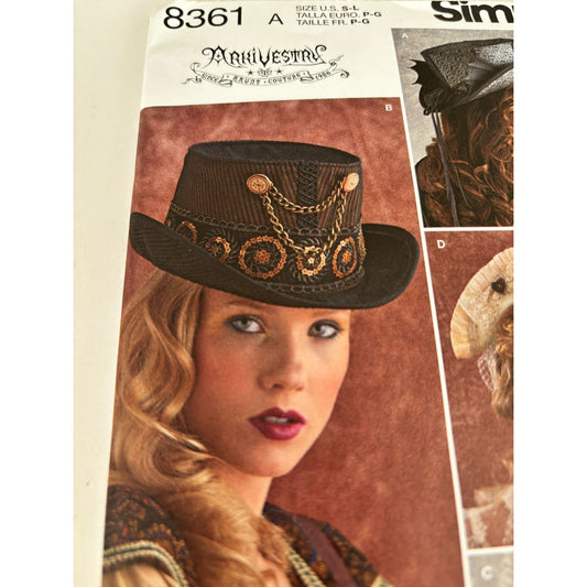 Simplicity 8361 Hat Sewing Pattern Steampunk Victorian Hats Cosplay Arkivestry Costume Millinery S-L Uncut