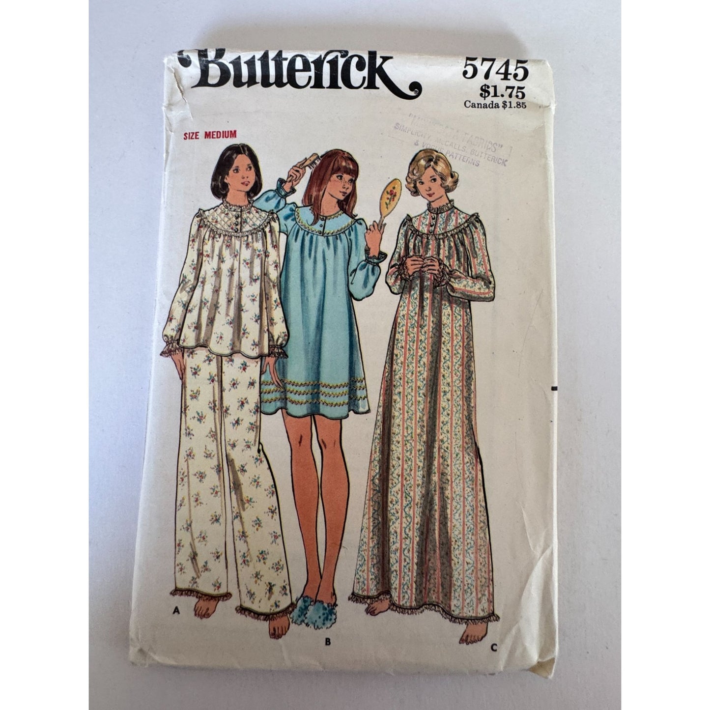 70s Boho Nightgown Pajama Sewing Pattern Butterick 5745 Vintage Prairie Sleepwear Set 12-14 Uncut