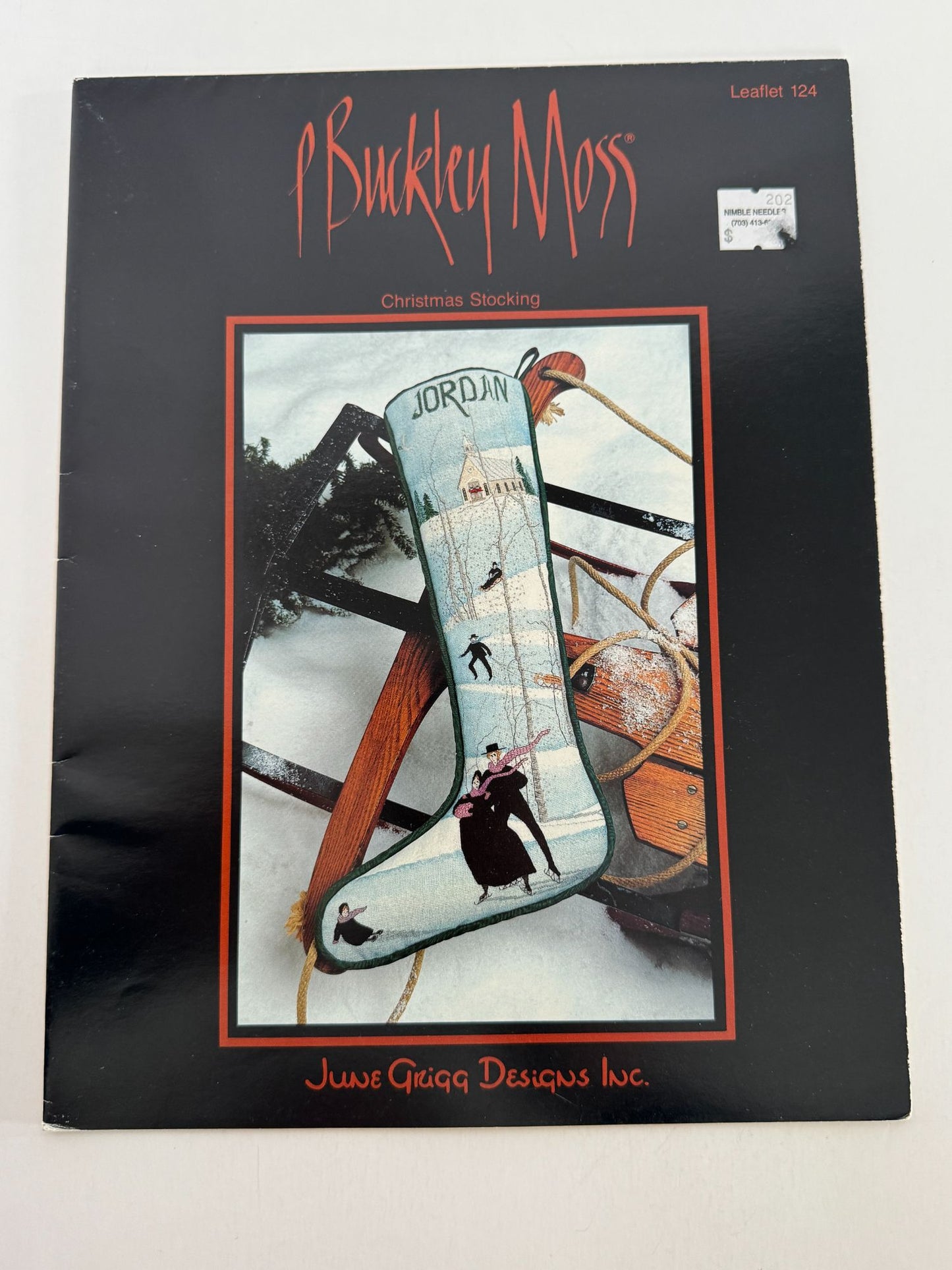 P Buckley Moss Cross Stitch Pattern Christmas Stocking Ice Skating Folk Art 124