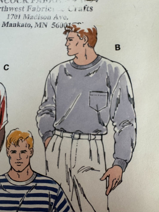 Kwik Sew Sewing Pattern 2416 Mens T-Shirt Shirt Casual Sizes S-XXL Chest 34-52