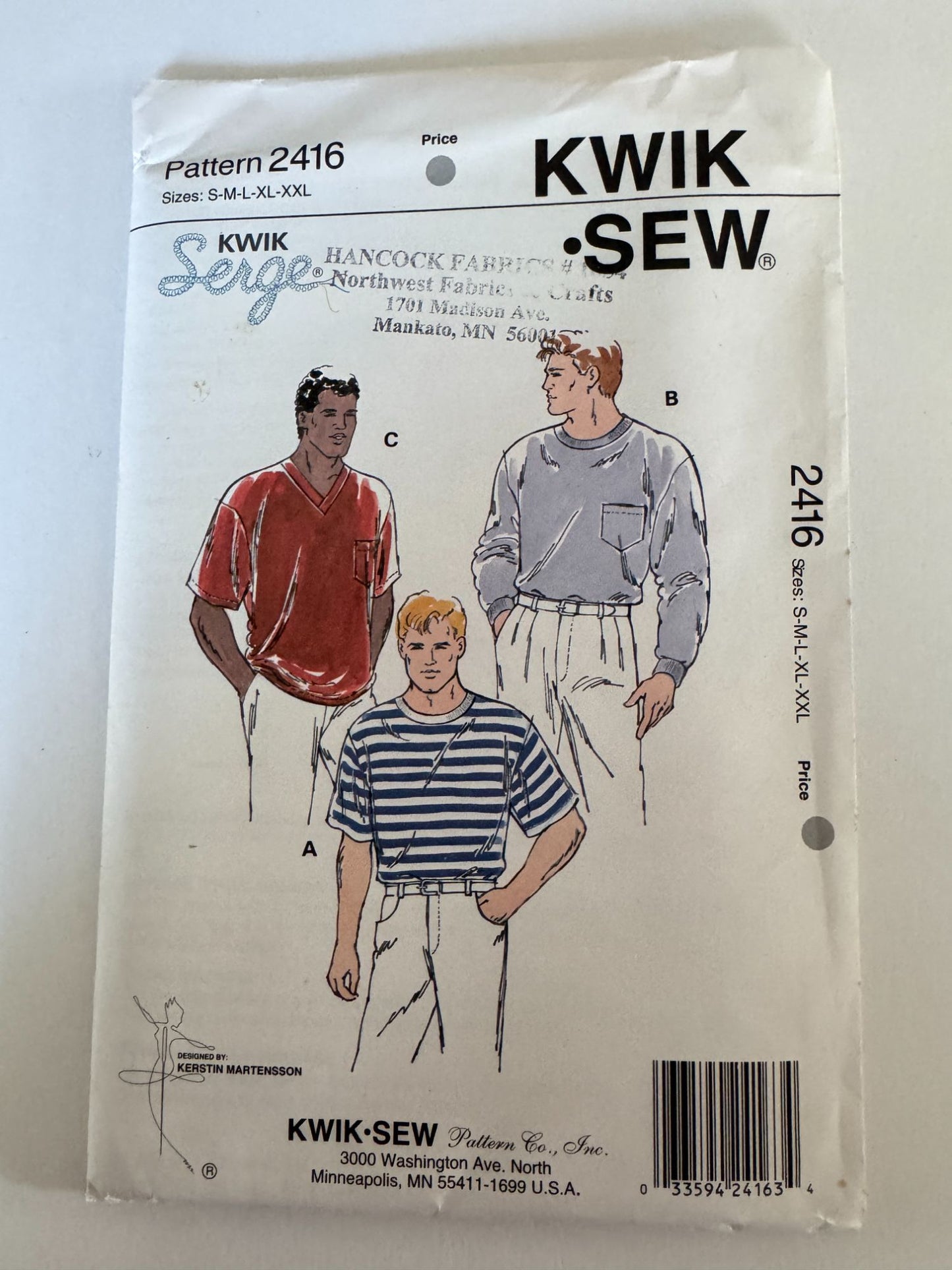 Kwik Sew Sewing Pattern 2416 Mens T-Shirt Shirt Casual Sizes S-XXL Chest 34-52
