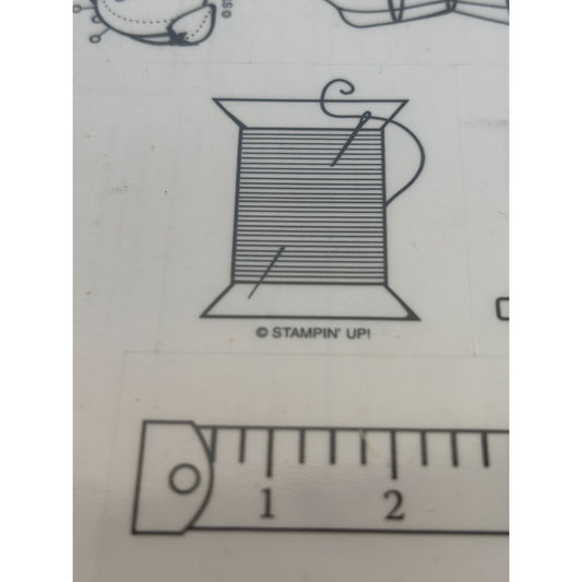 Stampin Up Rubber Stamp Sew Suite Button Sewing Machine Thread Pin Cushion 6 Set