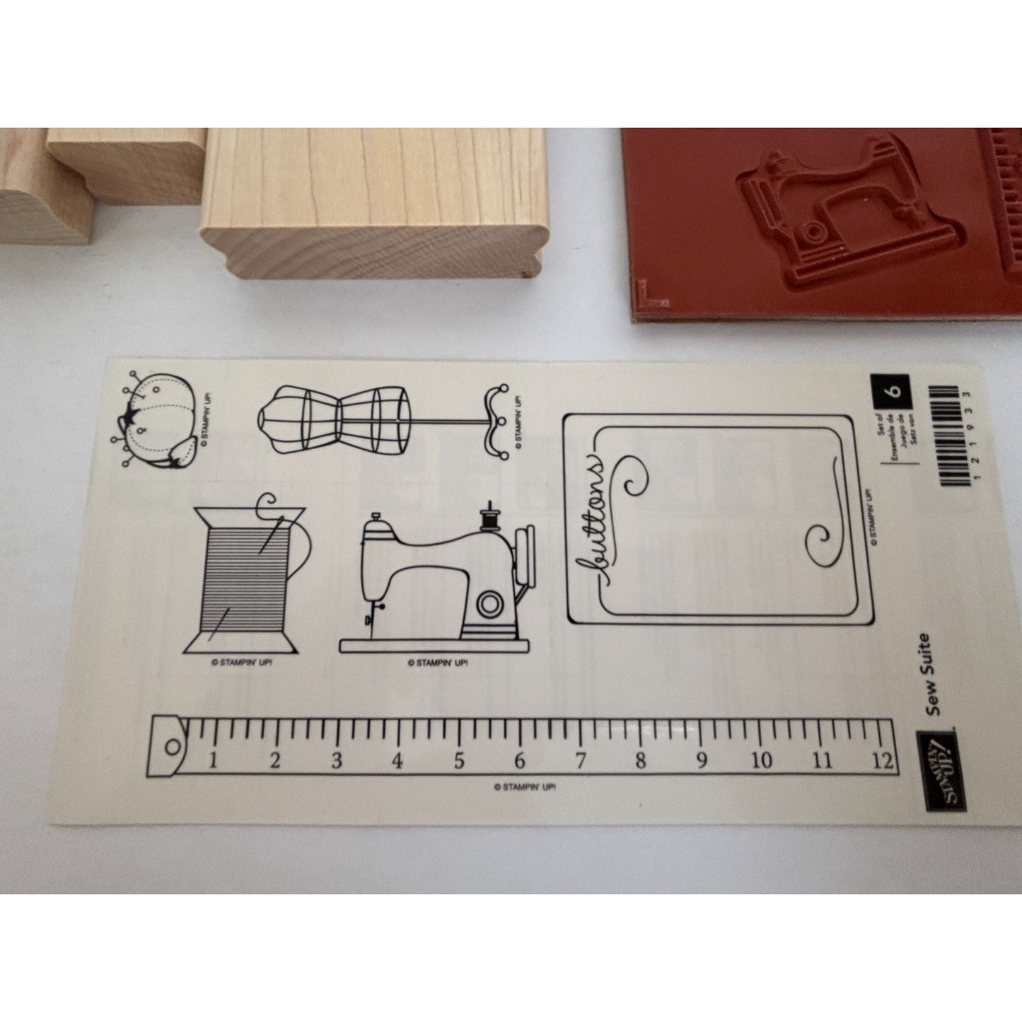 Stampin Up Rubber Stamp Sew Suite Button Sewing Machine Thread Pin Cushion 6 Set