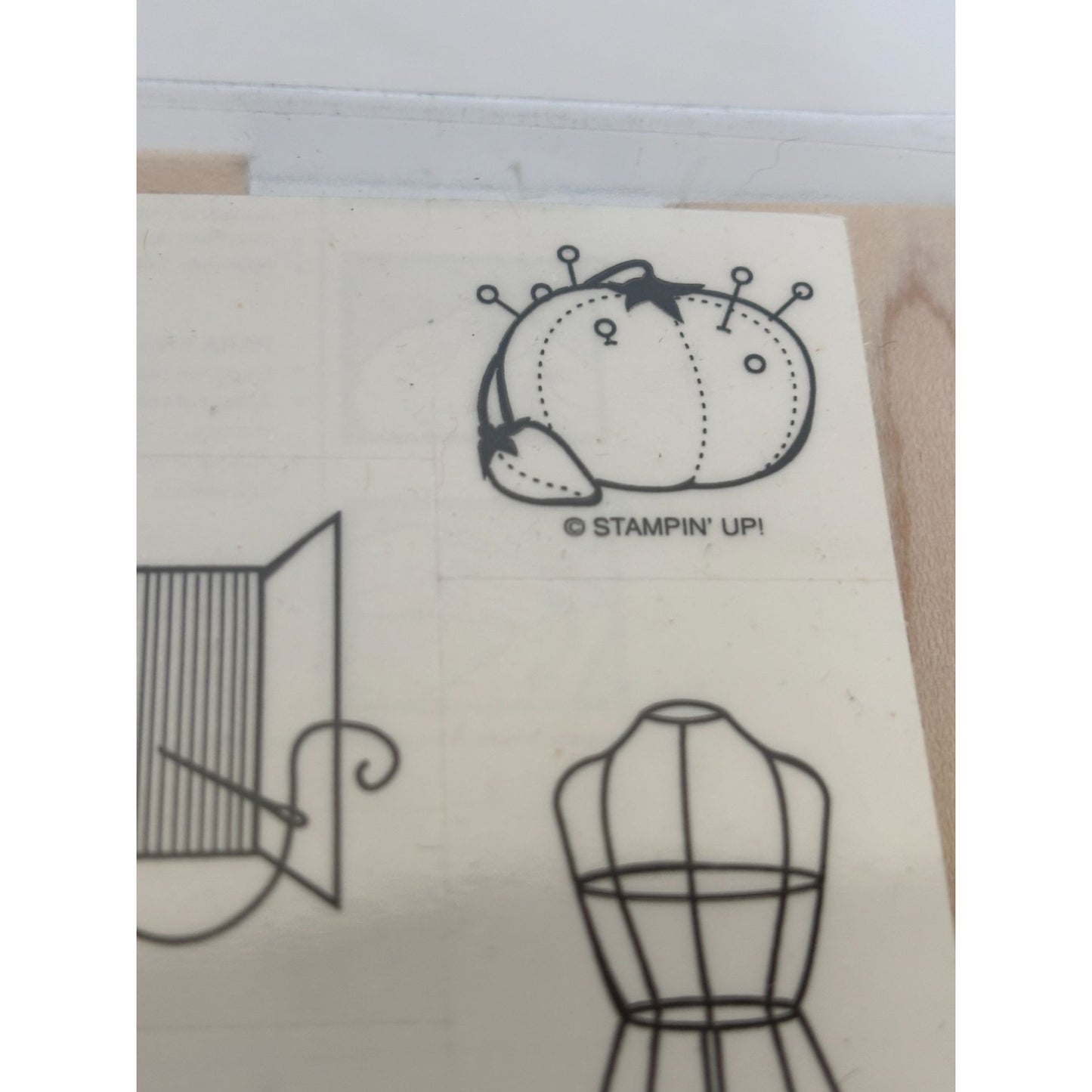 Stampin Up Rubber Stamp Sew Suite Button Sewing Machine Thread Pin Cushion 6 Set