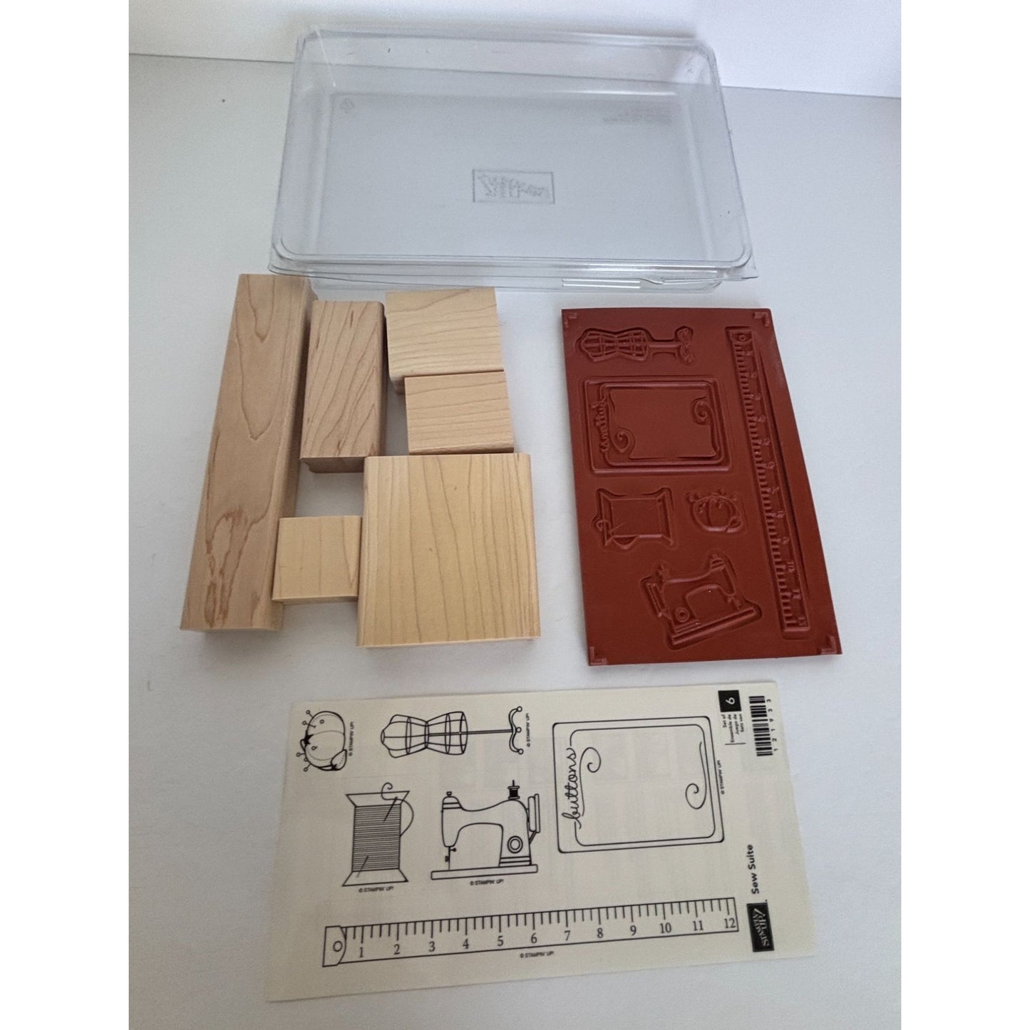 Stampin Up Rubber Stamp Sew Suite Button Sewing Machine Thread Pin Cushion 6 Set