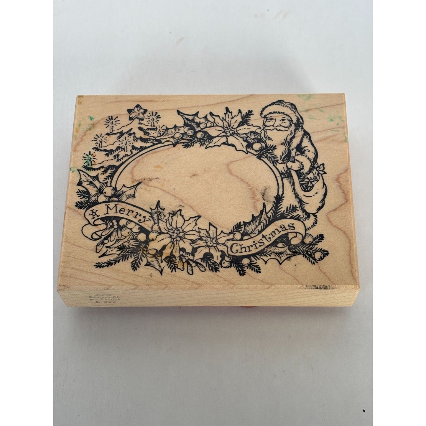PSX Rubber Stamp Merry Christmas Santa Oval Frame Holiday Card Making Holly K352