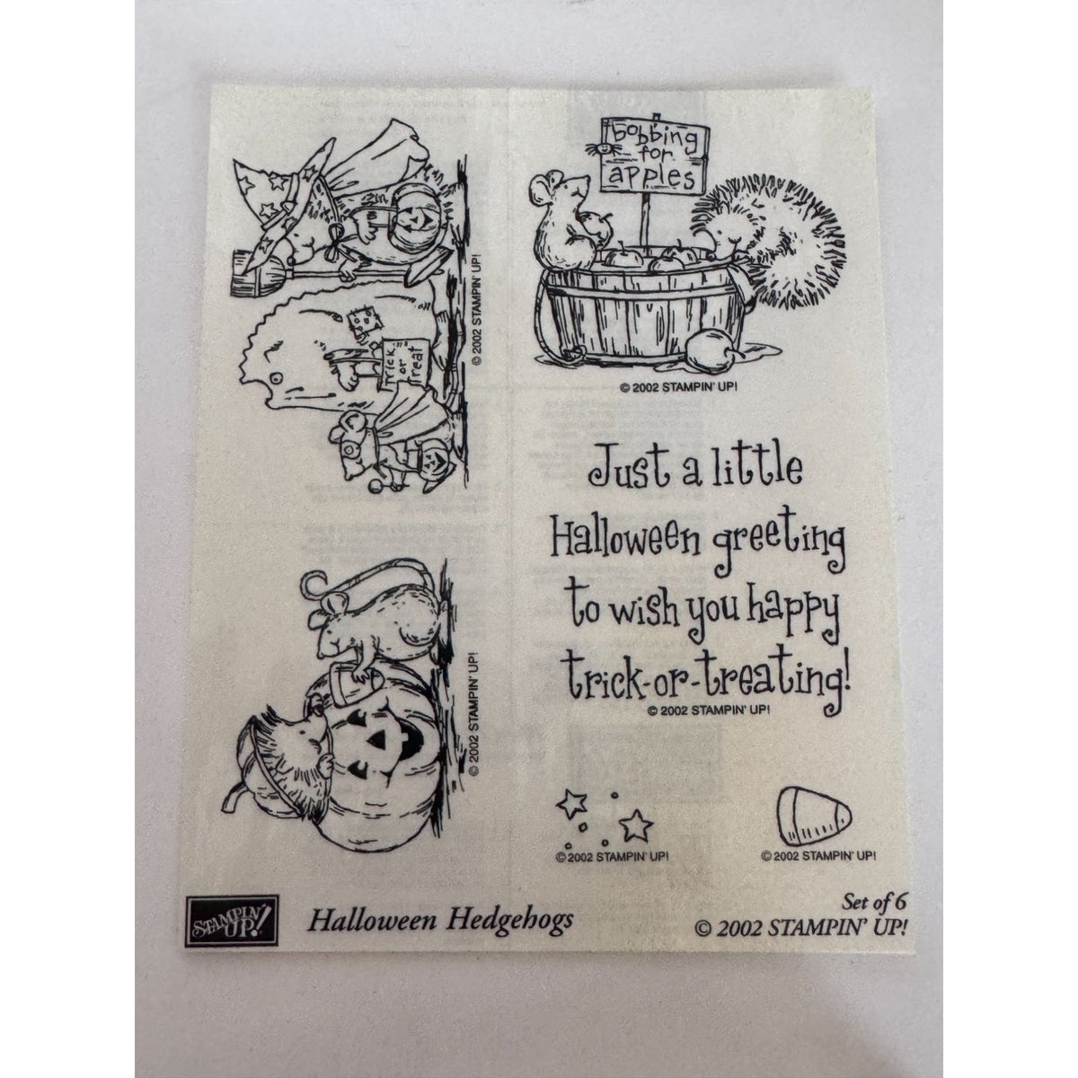 Stampin Up Rubber Stamp Set Halloween Hedgehogs Bobbing for Apples Pumpkin Trick or Treat