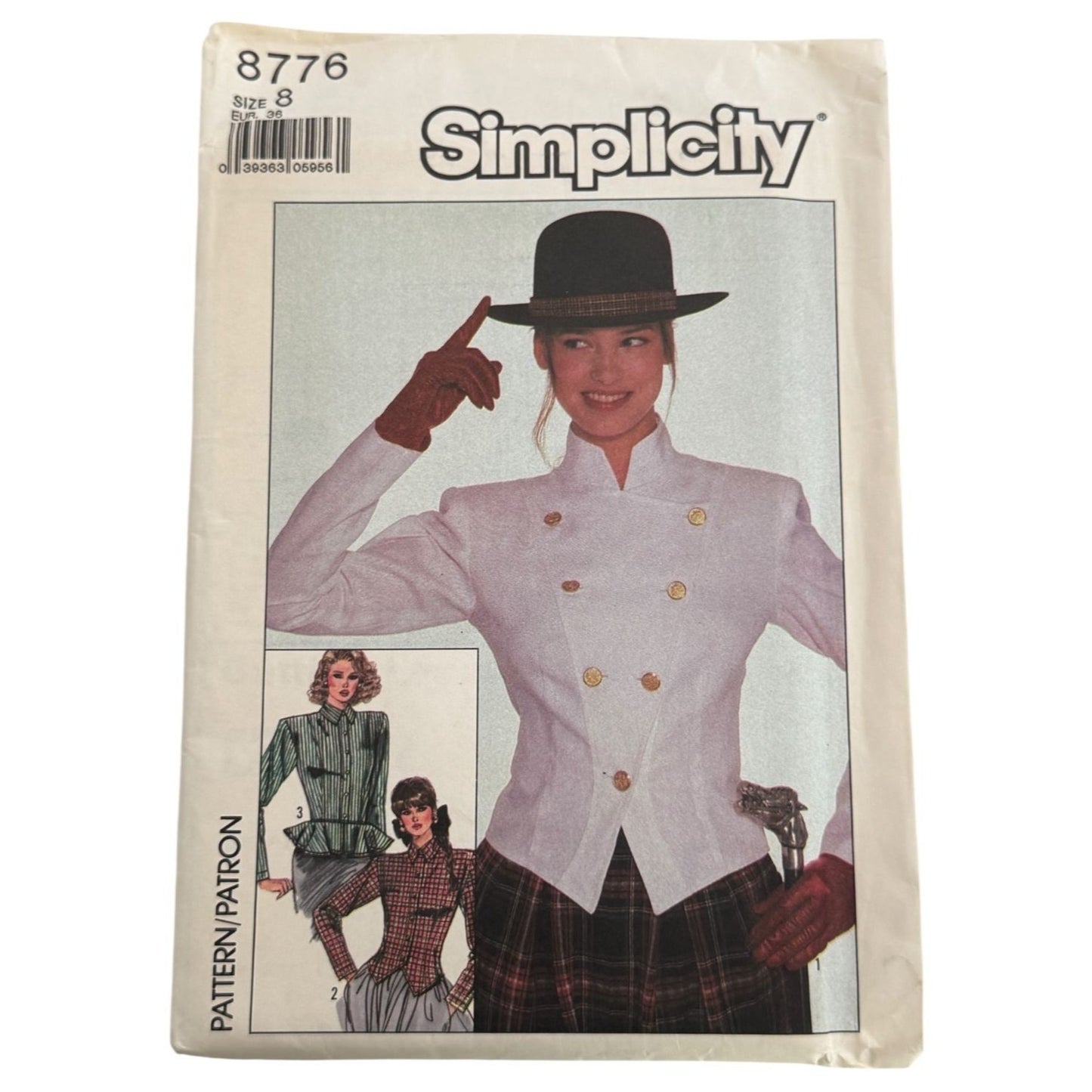 Simplicity Sewing Pattern 8776 Blouse w/ Peplum Double Breasted Size 8 1980s UC