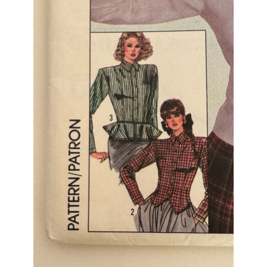 Simplicity Sewing Pattern 8776 Blouse w/ Peplum Double Breasted Size 8 1980s UC