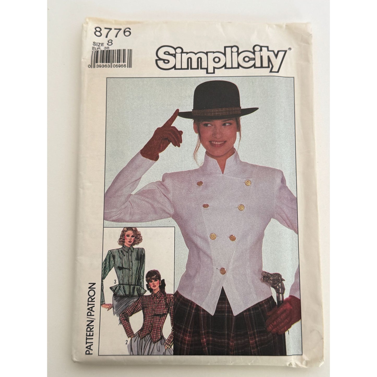 Simplicity Sewing Pattern 8776 Blouse w/ Peplum Double Breasted Size 8 1980s UC