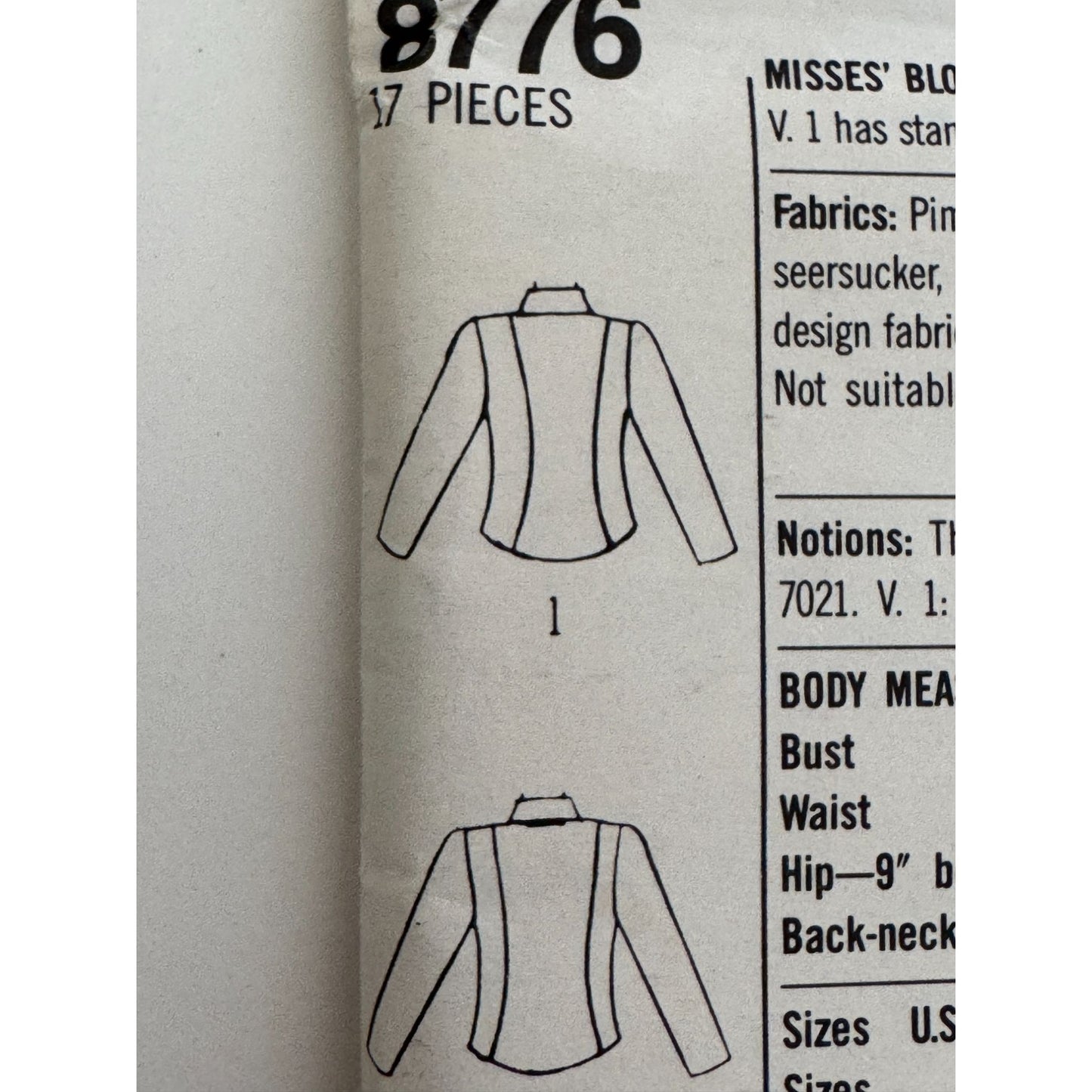 Simplicity Sewing Pattern 8776 Blouse w/ Peplum Double Breasted Size 8 1980s UC