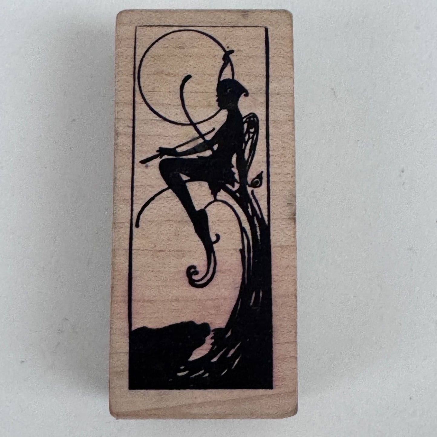 Magenta Rubber Stamp Fairy Silhouette Fantasy Art Nouveau Style Wooden Fairycore