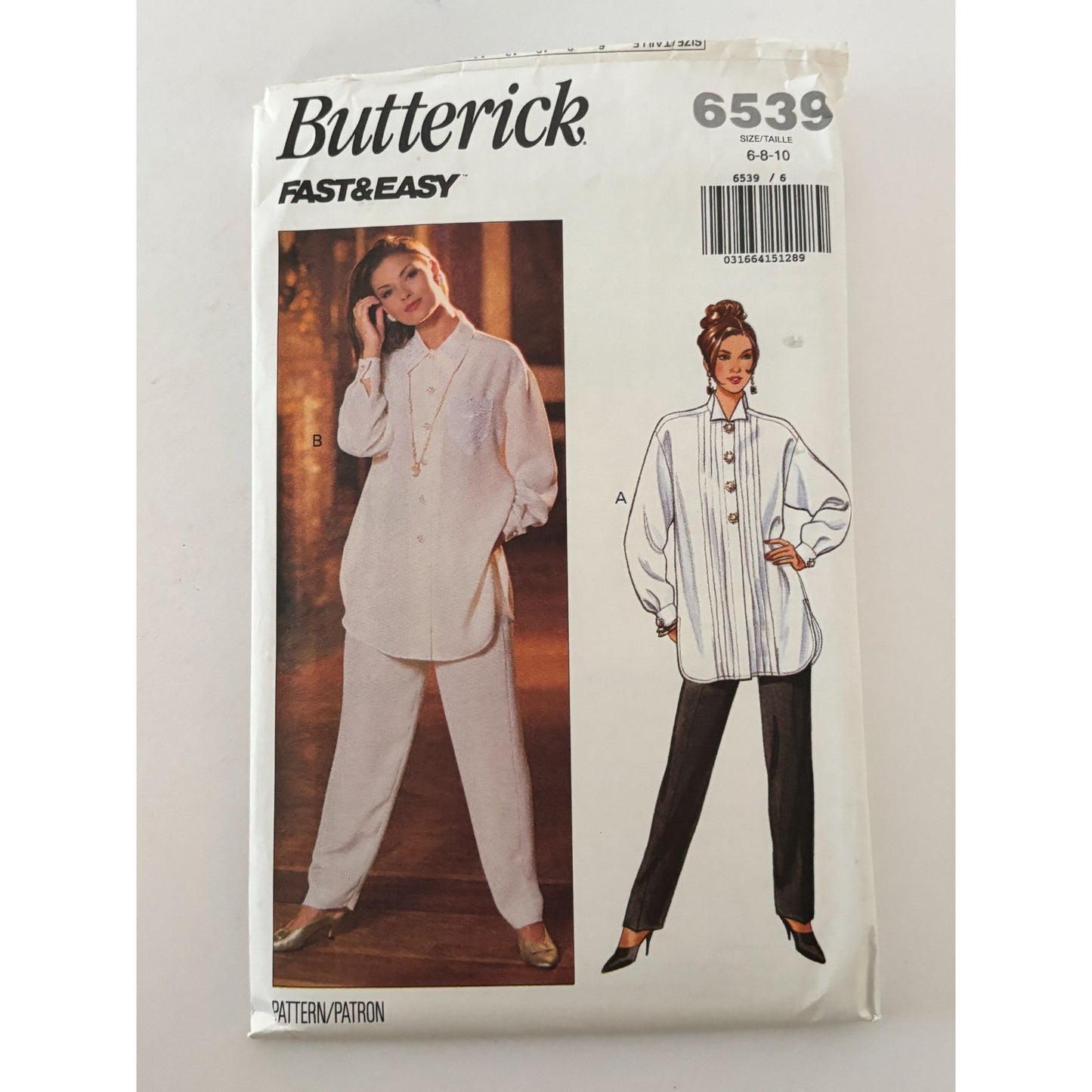 Butterick Sewing Pattern 6539 90s Minimalist Shirt Pants Quiet Luxury Capsule Wardrobe 6-10 Uncut