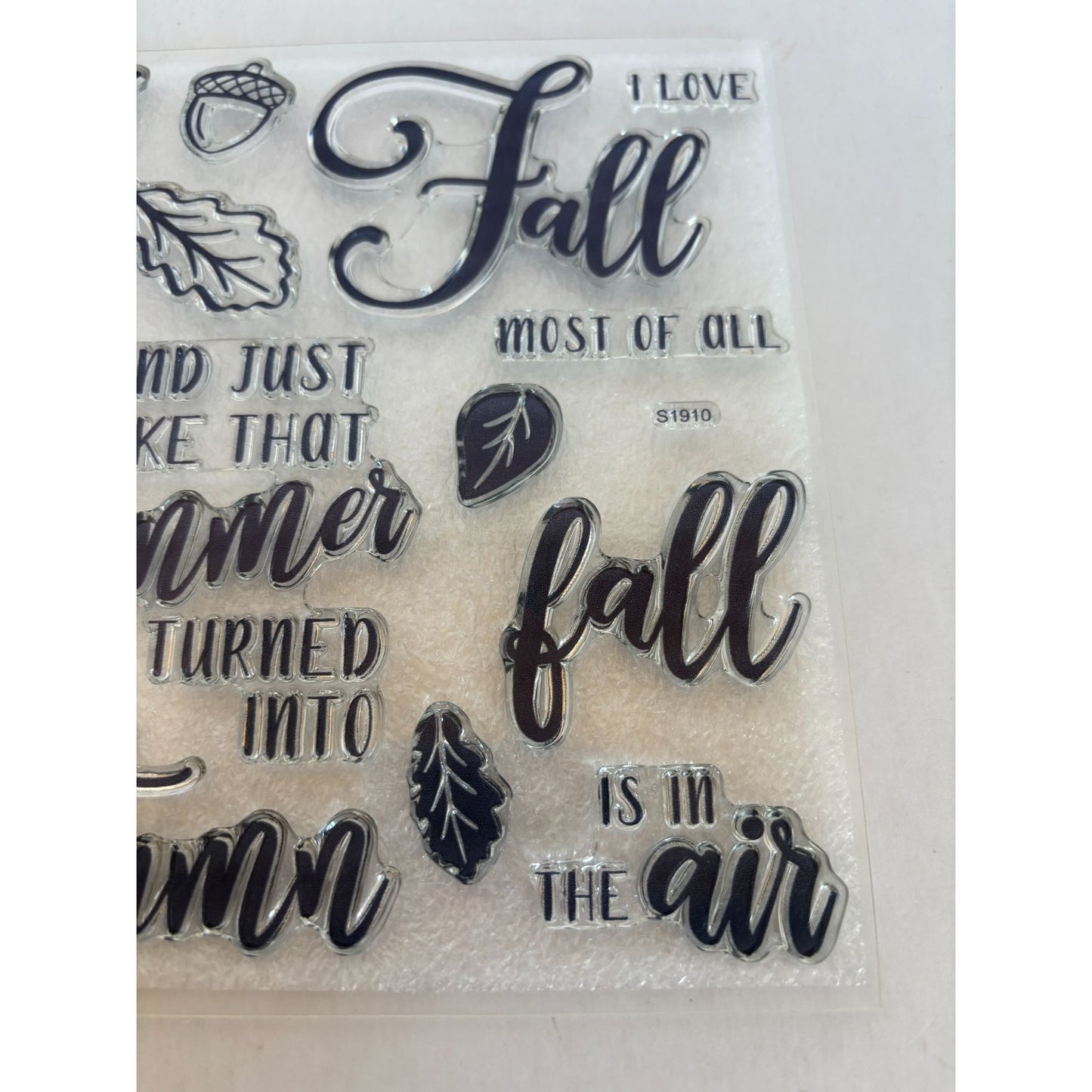 CTMH Acrylic Stamp Set Autumn is in the Air Summer turned into Fall Acorn Leaf