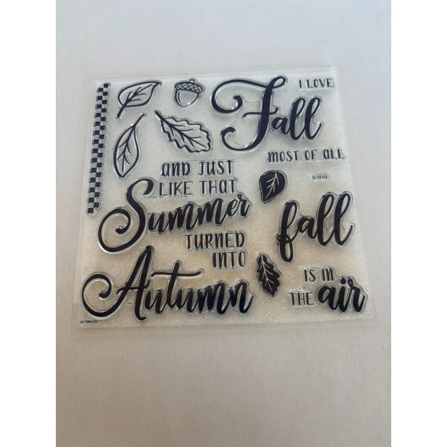 CTMH Acrylic Stamp Set Autumn is in the Air Summer turned into Fall Acorn Leaf