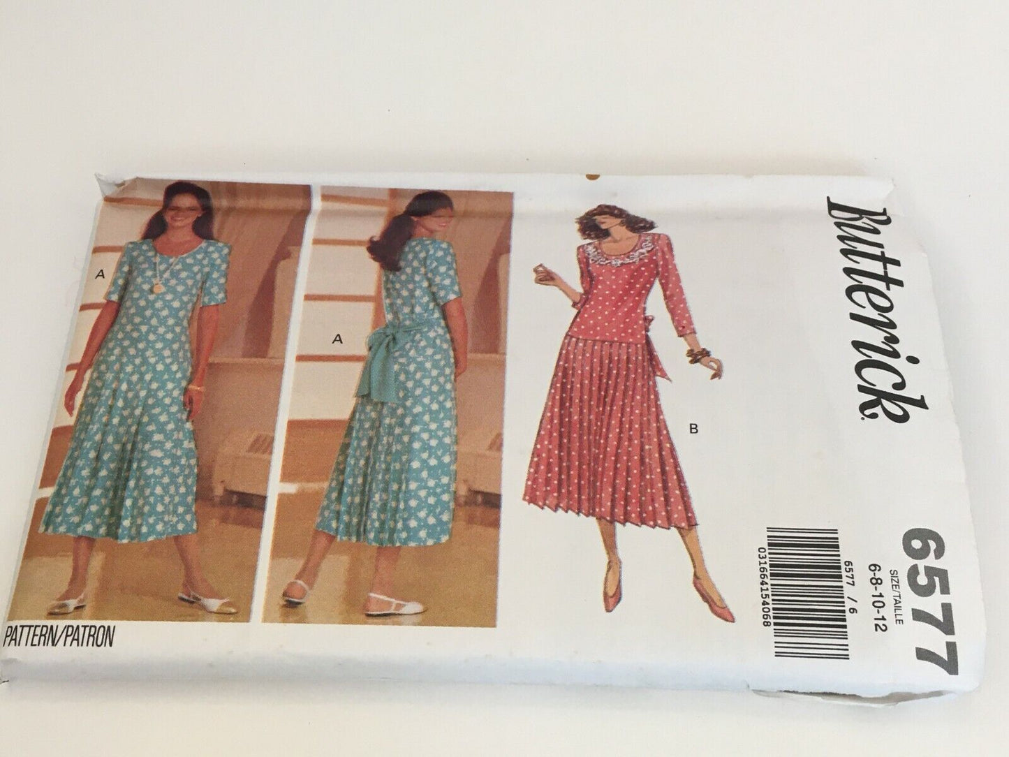 Butterick Sewing Pattern 6577 Misses Dress Modest Dropped Waist 6 8 10 12 Uncut