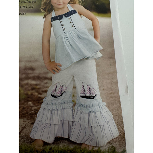 Violette Field Threads Sewing Pattern F754 Lucy Collared Top Ruffled Pants 2T-10