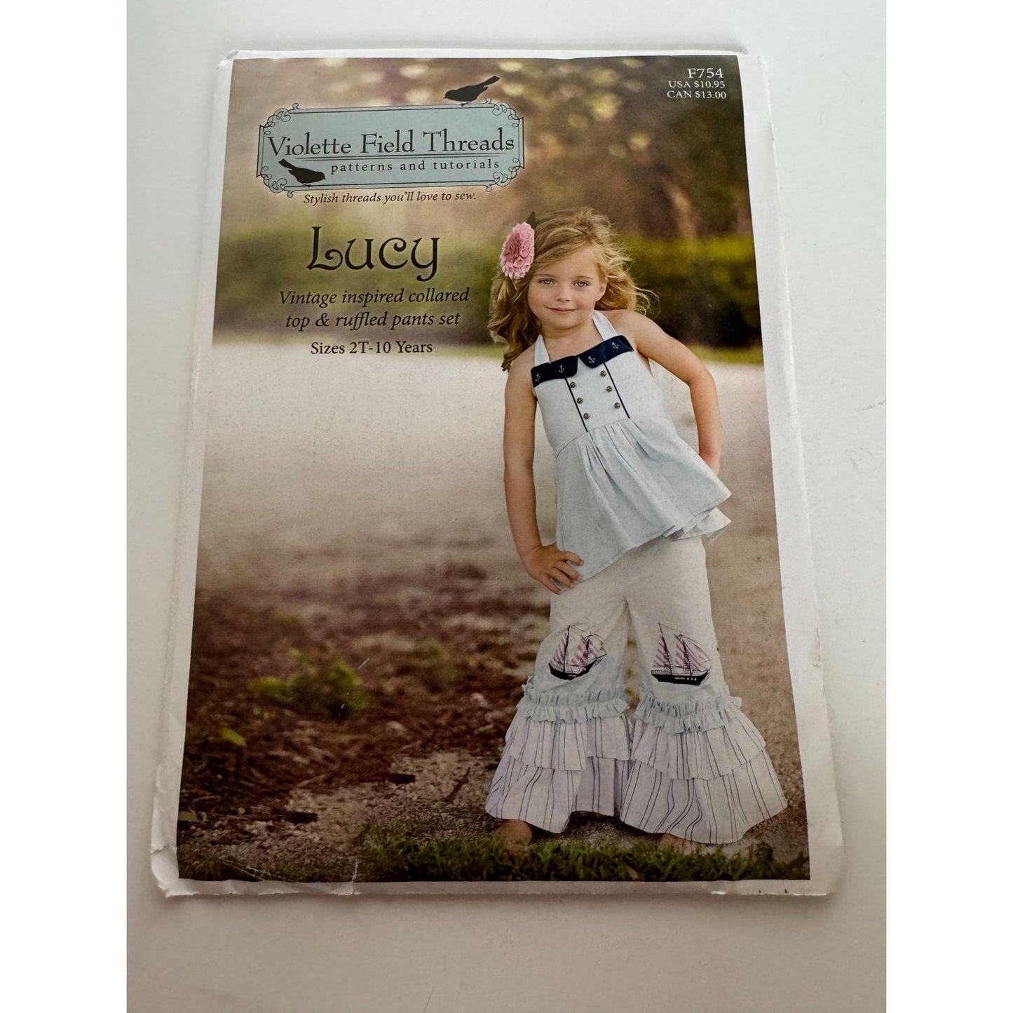 Violette Field Threads Sewing Pattern F754 Lucy Collared Top Ruffled Pants 2T-10